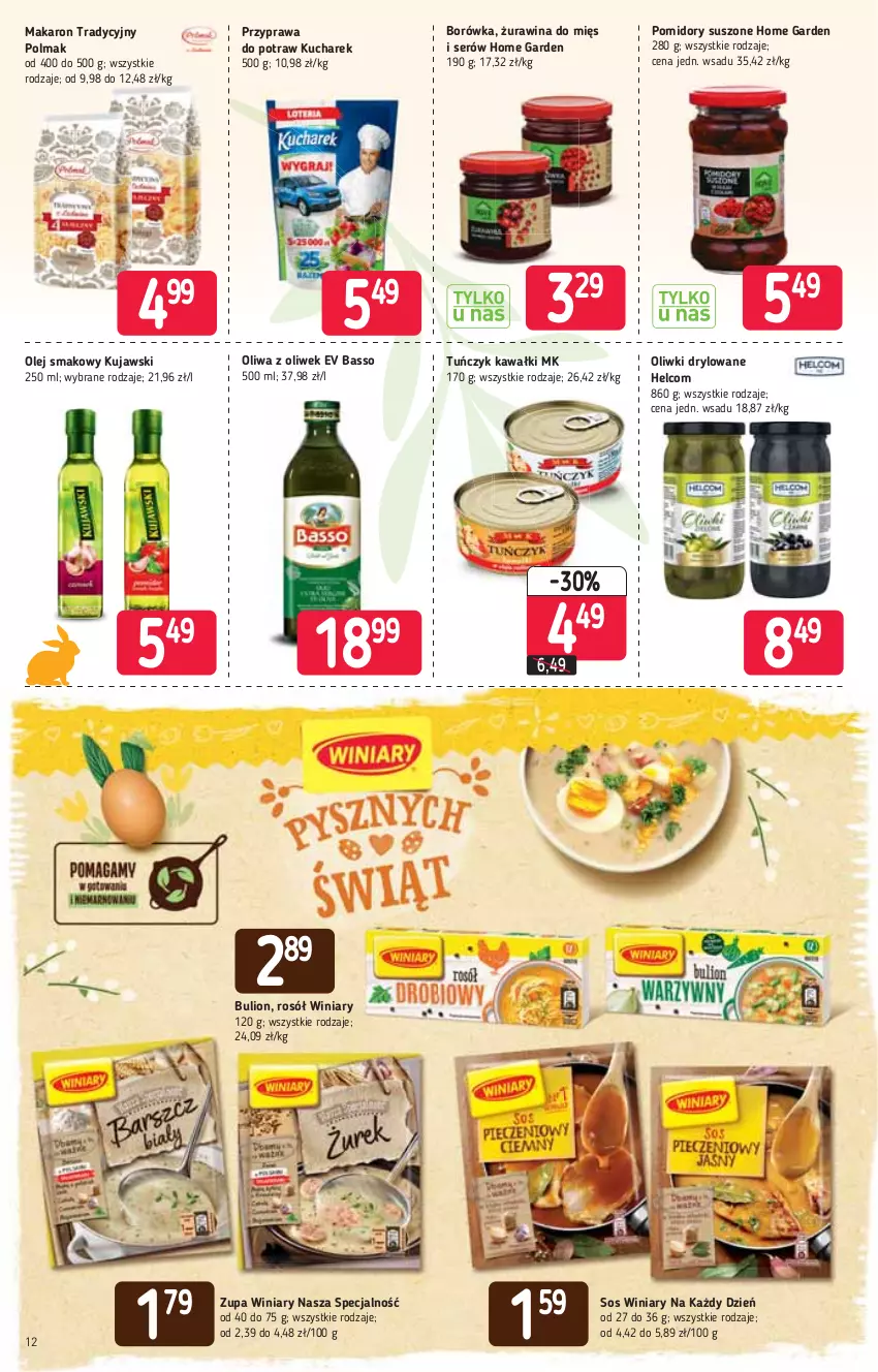 Gazetka promocyjna Stokrotka - Supermarket - ważna 25.03 do 31.03.2021 - strona 12 - produkty: Borówka, Bulion, HELCOM, Kawa, Kucharek, Kujawski, Lion, Makaron, Olej, Olej smakowy, Oliwa z oliwek, Oliwki, Olma, Pomidory, Przyprawa do potraw, Rosół, Ser, Sos, Tuńczyk, Winiary, Zupa