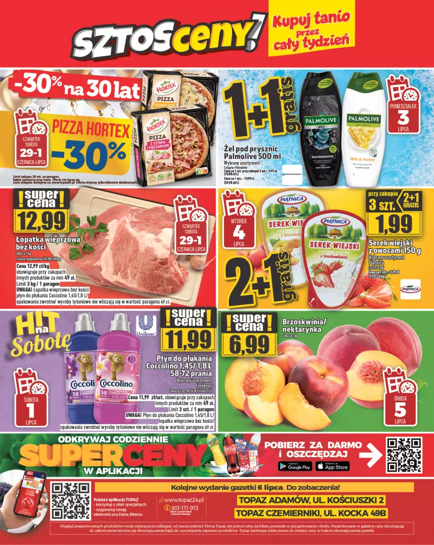 Gazetka promocyjna Topaz - Gazetka - ważna 29.06 do 05.07.2023 - strona 24 - produkty: Coccolino, Fa, Koc, Nektar, Nektarynka, Olej, Palmolive, Płyn do płukania, Top, Waga