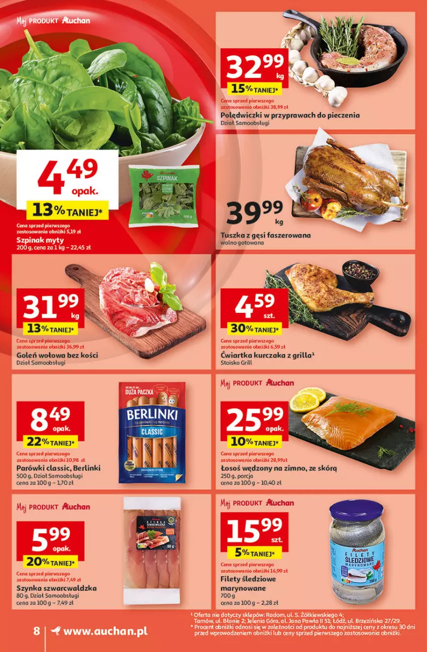 Gazetka promocyjna Auchan - Pewność Niskich Cen Supermarket - ważna 31.10 do 06.11.2024 - strona 10 - produkty: Berlinki, Fa, Grill, Kurczak, Parówki, Piec, Por, Szynka, Tusz