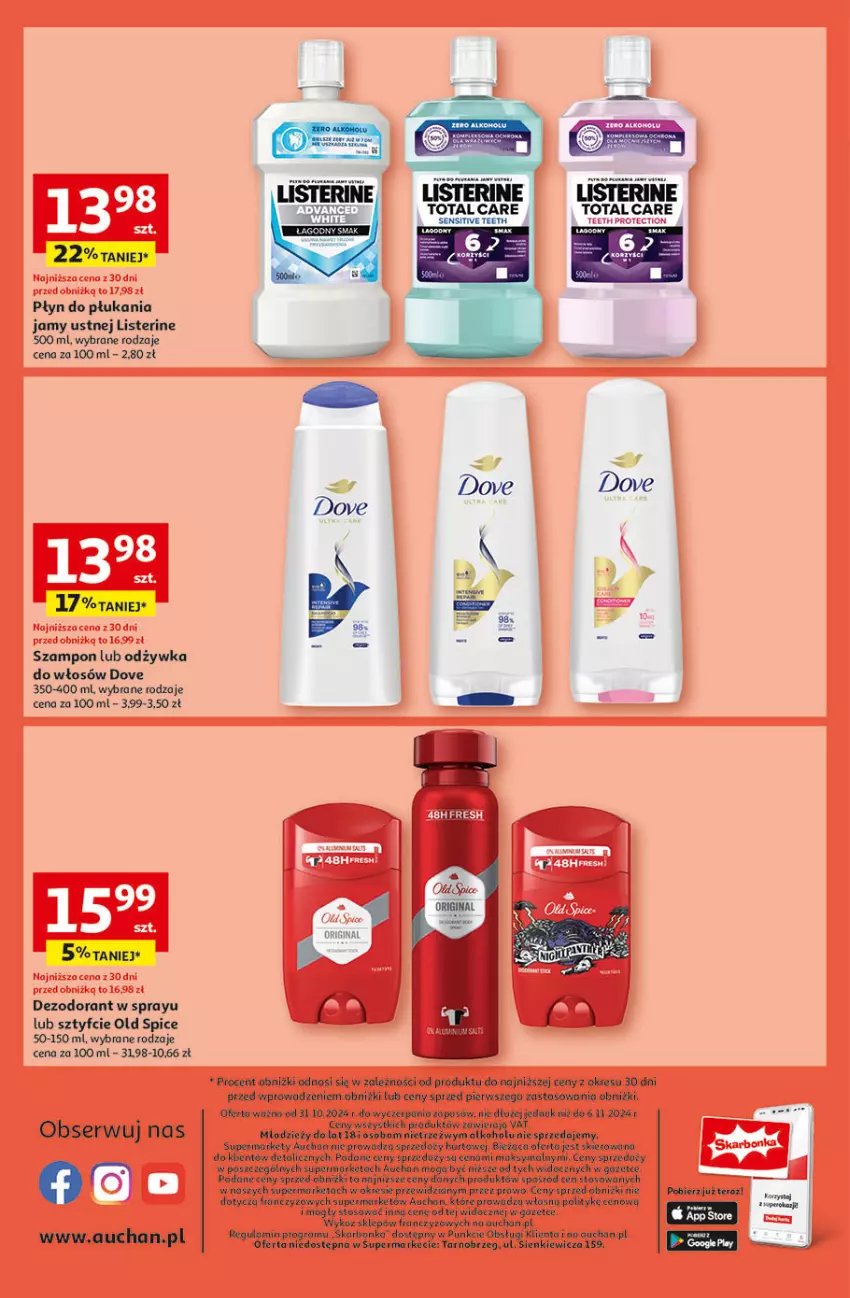 Gazetka promocyjna Auchan - Pewność Niskich Cen Supermarket - ważna 31.10 do 06.11.2024 - strona 14 - produkty: Dezodorant, Dove, Gra, Listerine, Malm, Odżywka, Old Spice, Płyn do płukania, Płyn do płukania jamy ustnej, Ser, Szampon