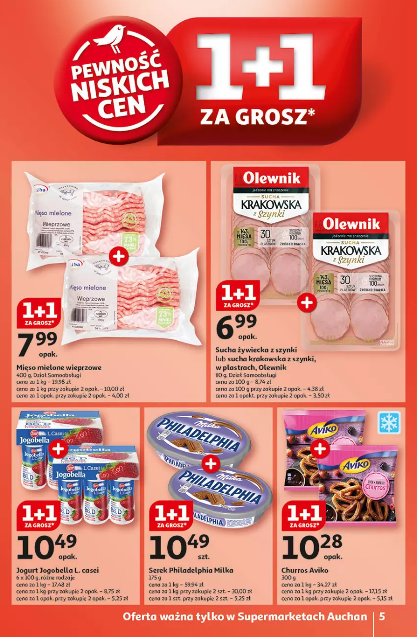 Gazetka promocyjna Auchan - Pewność Niskich Cen Supermarket - ważna 31.10 do 06.11.2024 - strona 5 - produkty: Bell, Bella, Jogobella, Jogurt, Mięso, Mięso mielone, Milka, Olewnik, Philadelphia, Ser, Serek