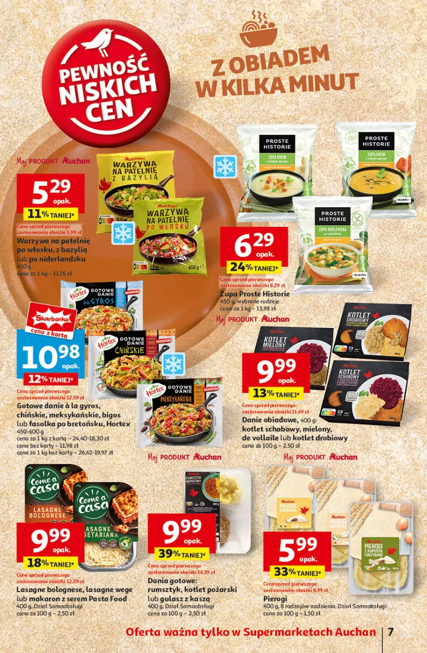 Gazetka promocyjna Auchan - Pewność Niskich Cen Supermarket - ważna 31.10 do 06.11.2024 - strona 9 - produkty: Bazyl, Bigos, Dania gotowe, Fa, Gyros, Hortex, Kotlet, Lasagne, Lasagne bolognese, Makaron, Pierogi, Rum, Ser, Warzywa