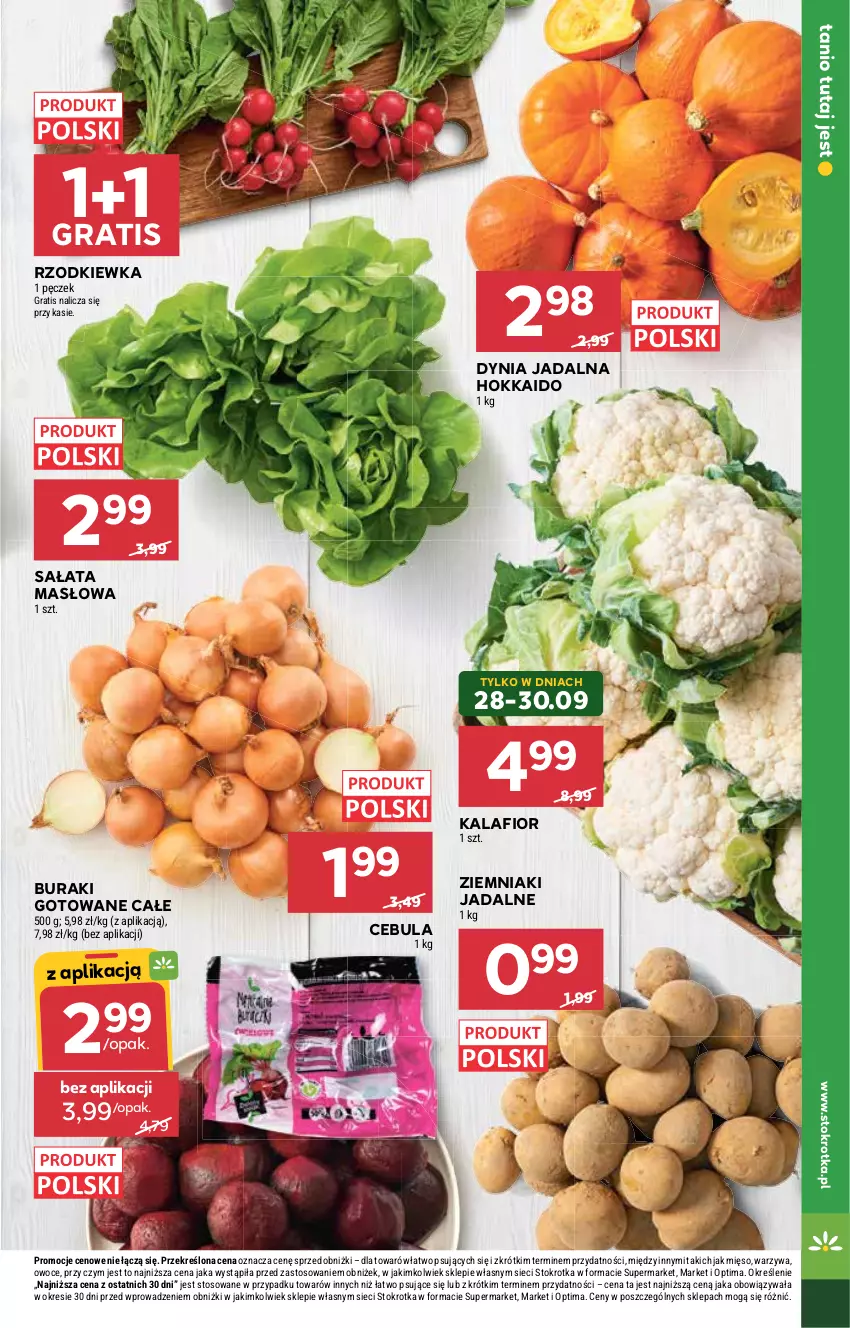 Gazetka promocyjna Stokrotka - Supermarket - ważna 24.09 do 30.09.2026 - strona 15 - produkty: Buraki, Cebula, Gra, Kalafior, Masło, Mięso, Optima, Owoce, Rzodkiewka, Sałat, Sałata masłowa, Warzywa, Ziemniaki