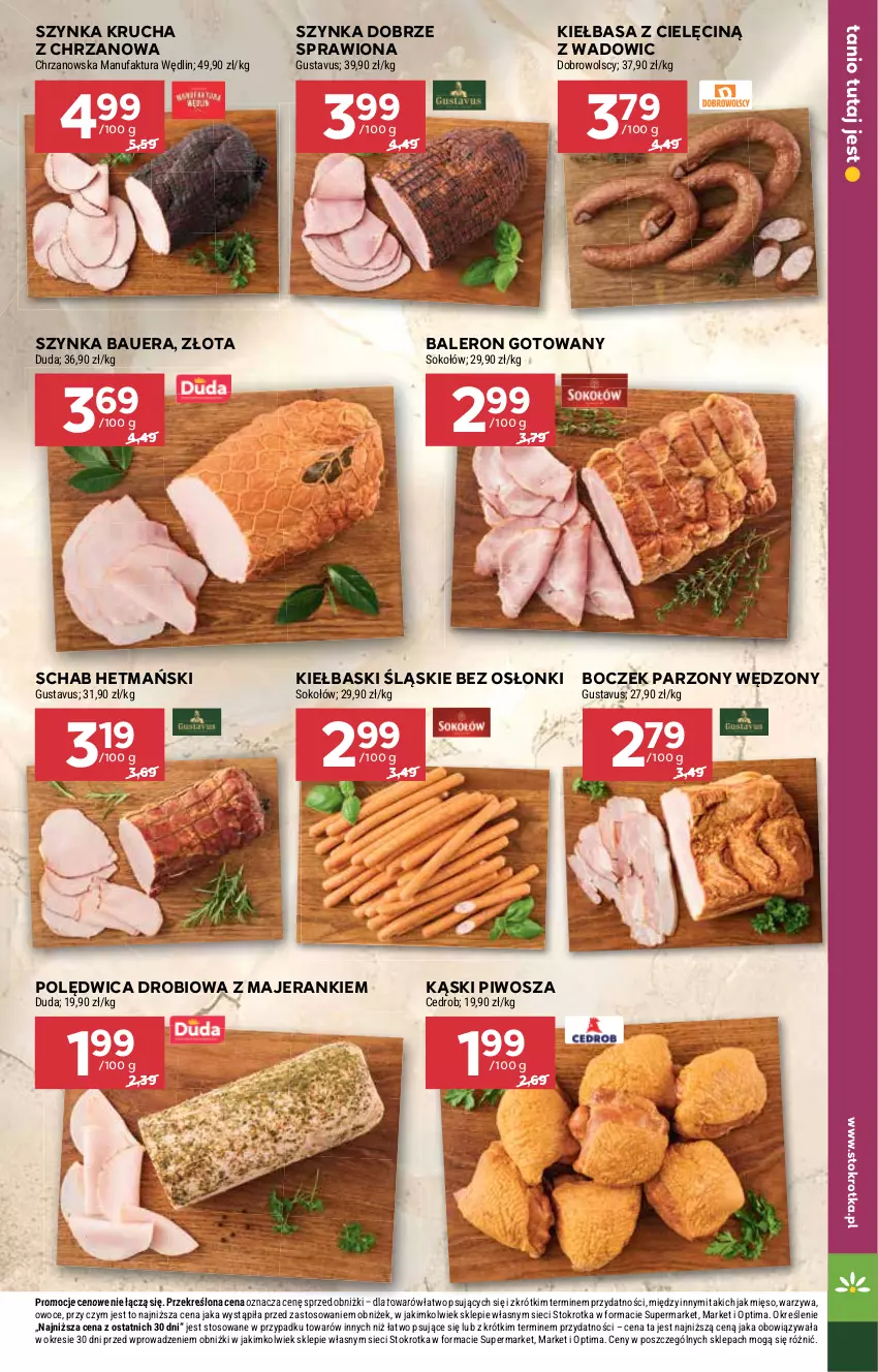 Gazetka promocyjna Stokrotka - Supermarket - ważna 24.09 do 30.09.2026 - strona 19 - produkty: Boczek, Chrzan, Duda, Fa, Kiełbasa, Kiełbaski śląskie, Mięso, Optima, Owoce, Piwo, Polędwica, Sok, Sokołów, Szynka, Warzywa