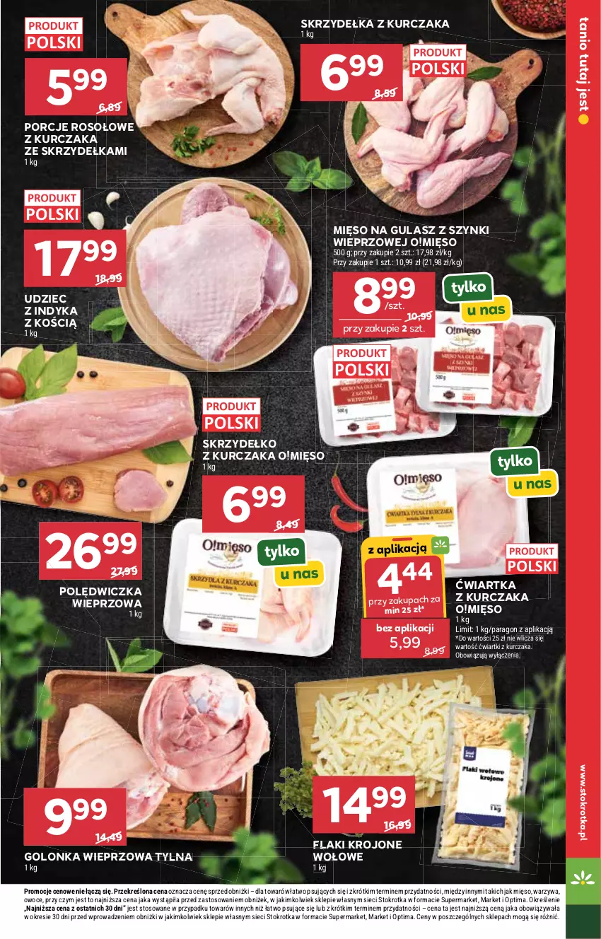 Gazetka promocyjna Stokrotka - Supermarket - ważna 24.09 do 30.09.2026 - strona 21 - produkty: Flaki, Golonka wieprzowa, Kurczak, Mięso, Mięso na gulasz, Optima, Owoce, Polędwiczka wieprzowa, Por, Skrzydełka z kurczaka, Udziec z indyka, Warzywa