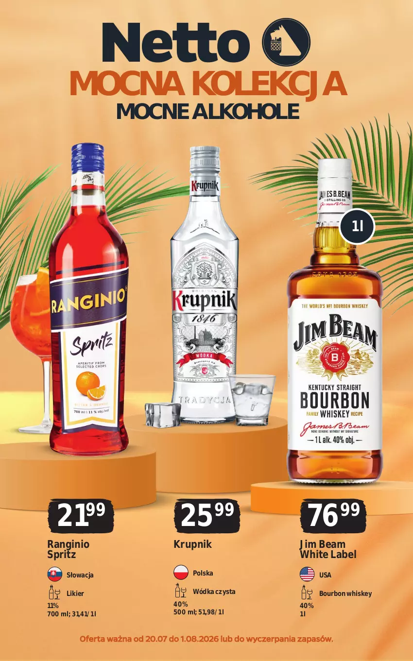 Gazetka promocyjna Netto - Alkohole - Mocne - ważna 20.07 do 01.08.2026 - strona 1 - produkty: Alkohole, Bourbon, Gin, Jim Beam, Krupnik, Likier, Whiskey, Wódka