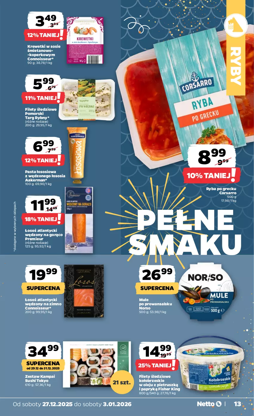Gazetka promocyjna Netto - Od Soboty - ważna 27.12.2025 do 03.01.2026 - strona 13 - produkty: Krewetki, Mule, Olej, Ryba, Ryba po grecku, Sos, Sushi