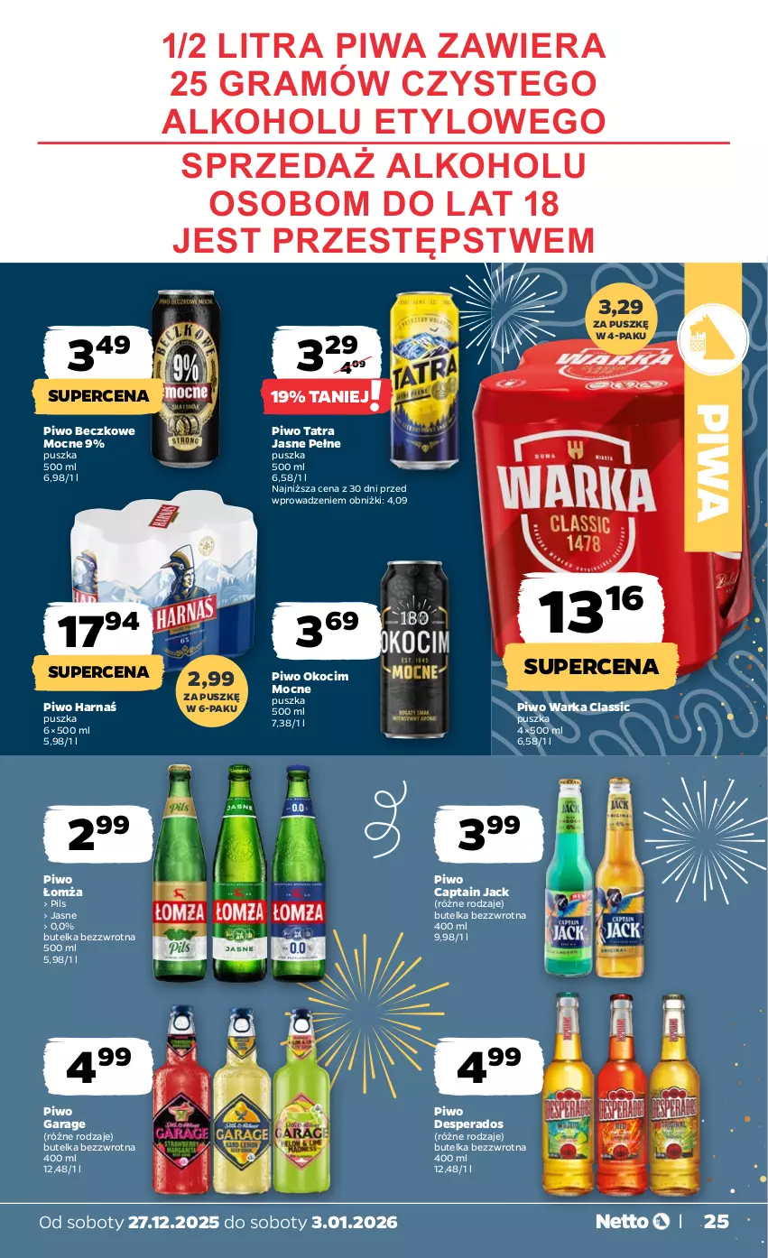 Gazetka promocyjna Netto - Od Soboty - ważna 27.12.2025 do 03.01.2026 - strona 25 - produkty: Captain Jack, Desperados, Gra, Harnaś, Koc, Okocim, Piwa, Piwo, Tatra, Warka