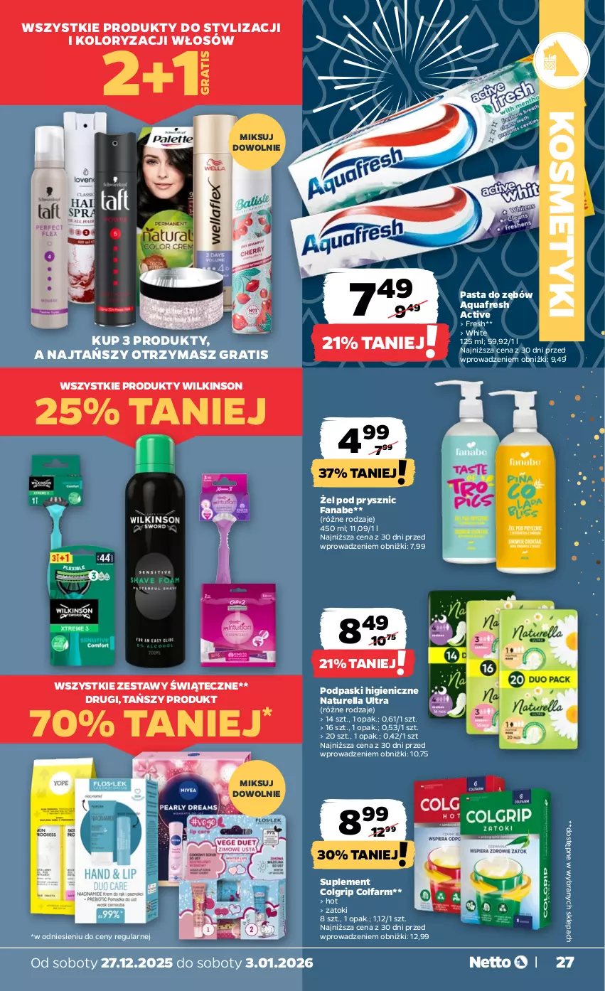Gazetka promocyjna Netto - Od Soboty - ważna 27.12.2025 do 03.01.2026 - strona 27 - produkty: Aquafresh, Fa, Gra, LG, Naturell, Naturella, Pasta do zębów, Podpaski