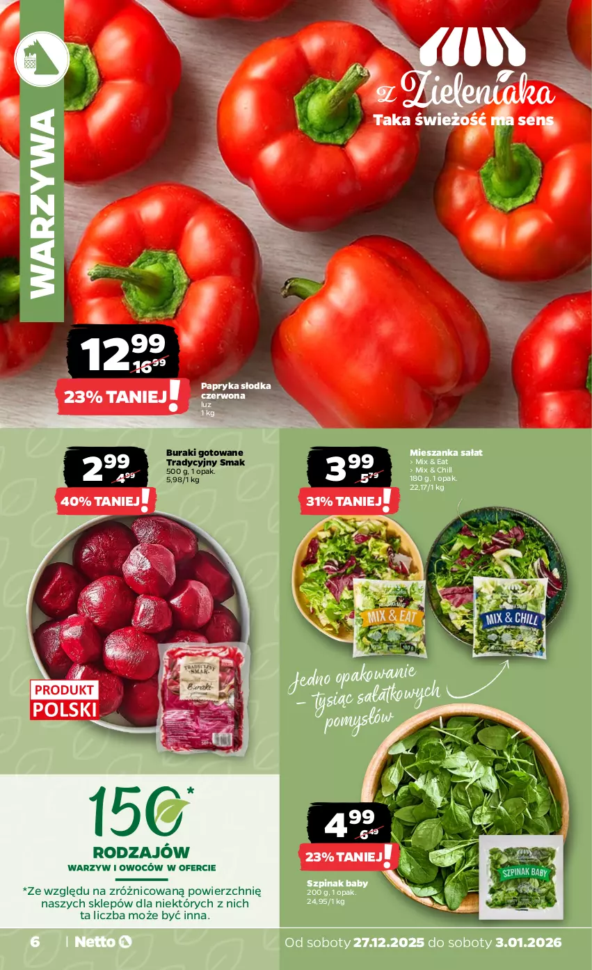 Gazetka promocyjna Netto - Od Soboty - ważna 27.12.2025 do 03.01.2026 - strona 6 - produkty: Buraki, Mieszanka sałat, Papryka, Papryka słodka, Sałat, Szpinak, Warzywa