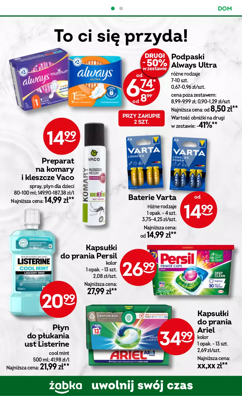 Gazetka promocyjna Żabka - ważna 03.07 do 16.07.2024 - strona 72 - produkty: Always, Always Ultra, Ariel, Dzieci, Kapsułki do prania, Listerine, Persil, Płyn do płukania, Podpaski, Varta