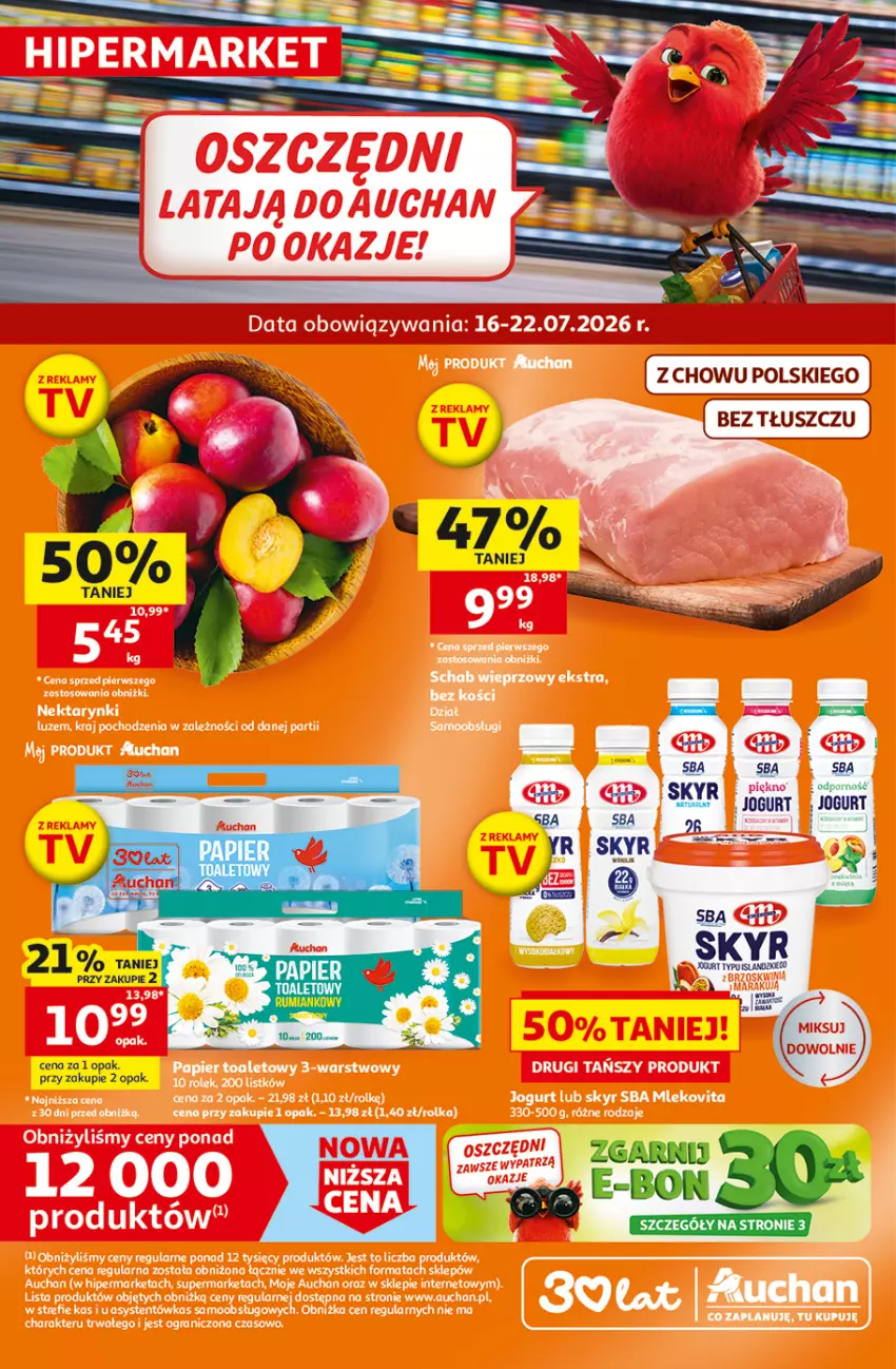 Gazetka promocyjna Auchan - 30 Lat Hipermarket - ważna 16.07 do 22.07.2026 - strona 1 - produkty: Jogurt, Papier, Por, Rum