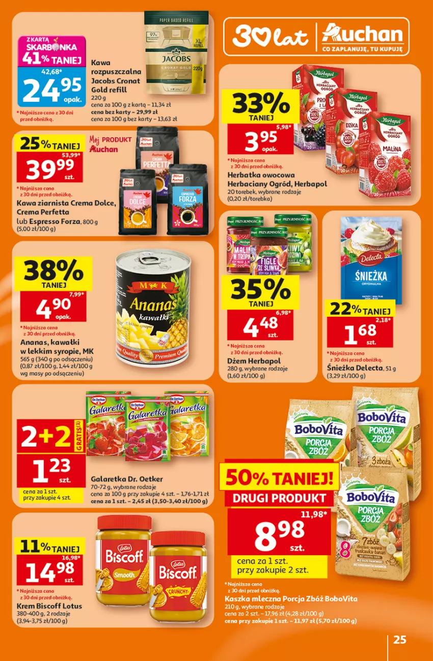 Gazetka promocyjna Auchan - 30 Lat Hipermarket - ważna 16.07 do 22.07.2026 - strona 25 - produkty: Ananas, Delecta, Dr. Oetker, Dżem, Gala, Galaretka, Herbapol, Jacobs, Kawa, Kawa rozpuszczalna, Kawa ziarnista, Ogród, Syrop, Torebka