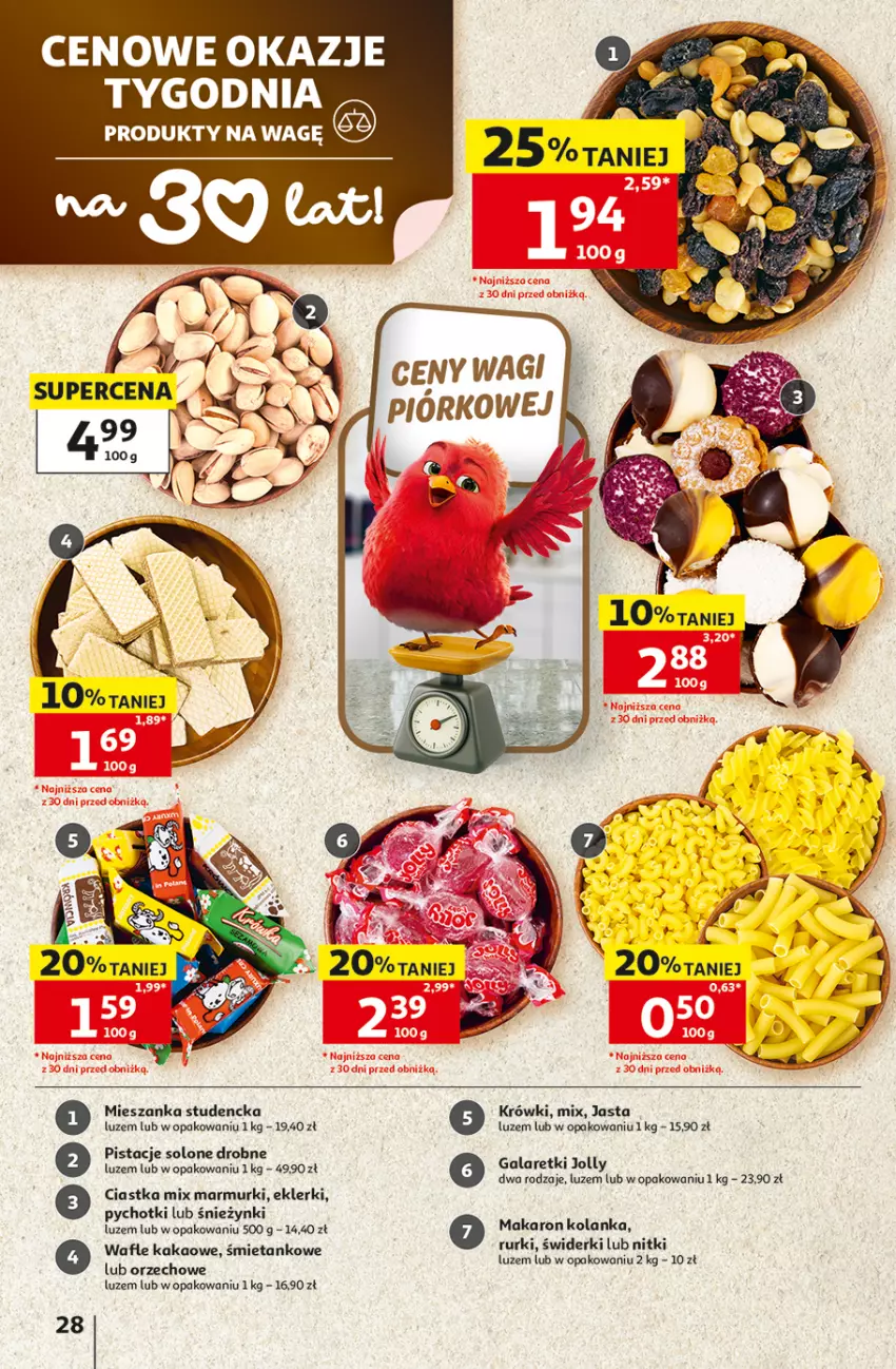 Gazetka promocyjna Auchan - 30 Lat Hipermarket - ważna 16.07 do 22.07.2026 - strona 28 - produkty: Ciastka, Gala, Galaretki, Kakao, Makaron, Mieszanka studencka, Pistacje, Rurki, Wafle