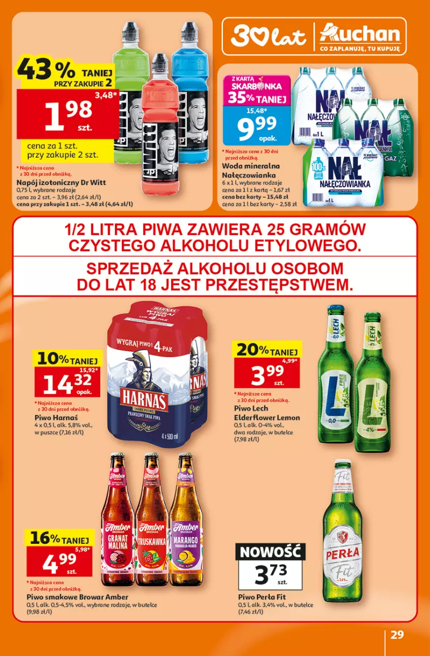 Gazetka promocyjna Auchan - 30 Lat Hipermarket - ważna 16.07 do 22.07.2026 - strona 29 - produkty: Nałęczowianka, Napój, Napój izotoniczny, Perła, Piwo, Woda, Woda mineralna