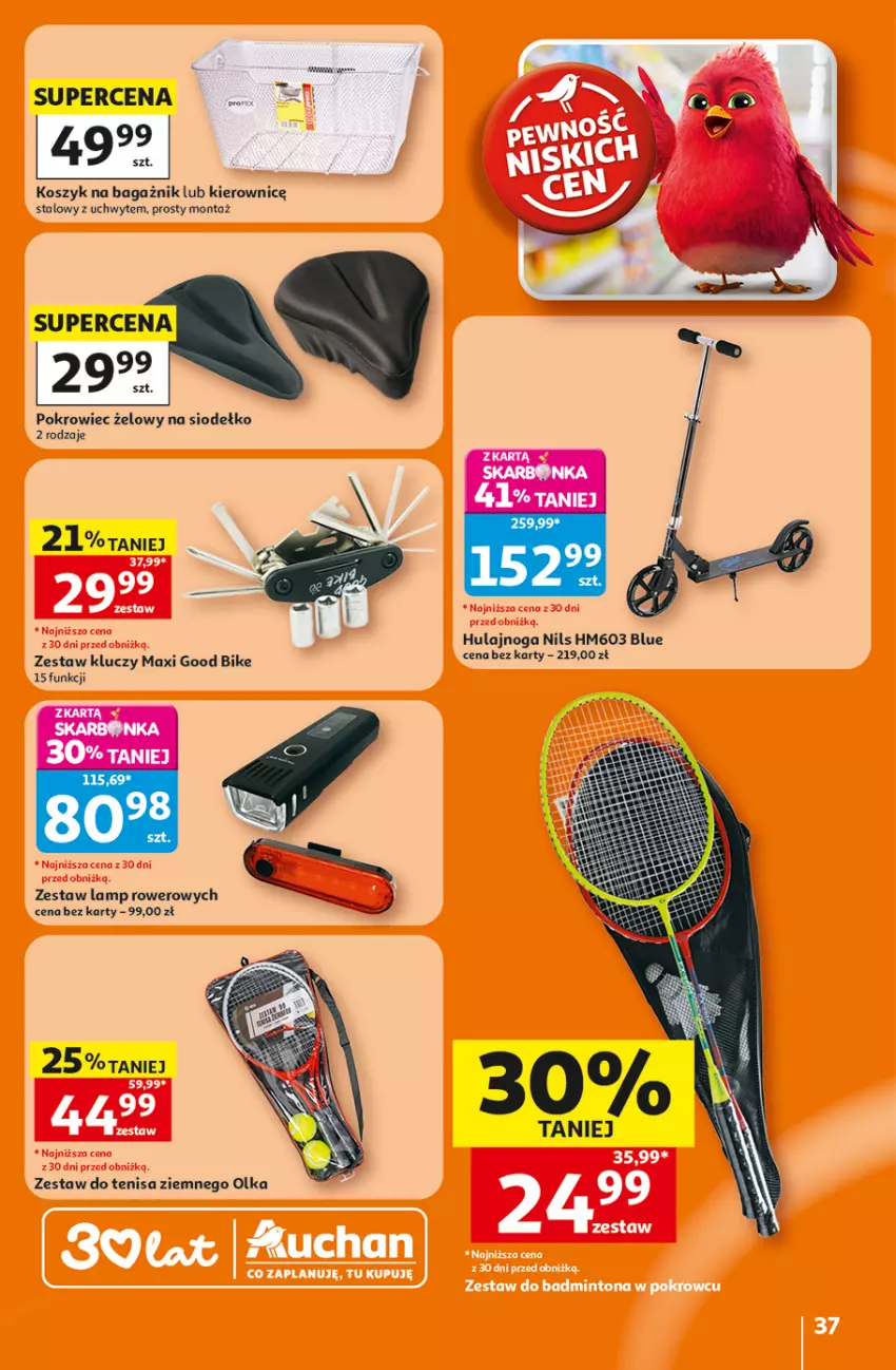 Gazetka promocyjna Auchan - 30 Lat Hipermarket - ważna 16.07 do 22.07.2026 - strona 37 - produkty: Hulajnoga, Kosz, Pokrowiec, Rower, Zestaw kluczy