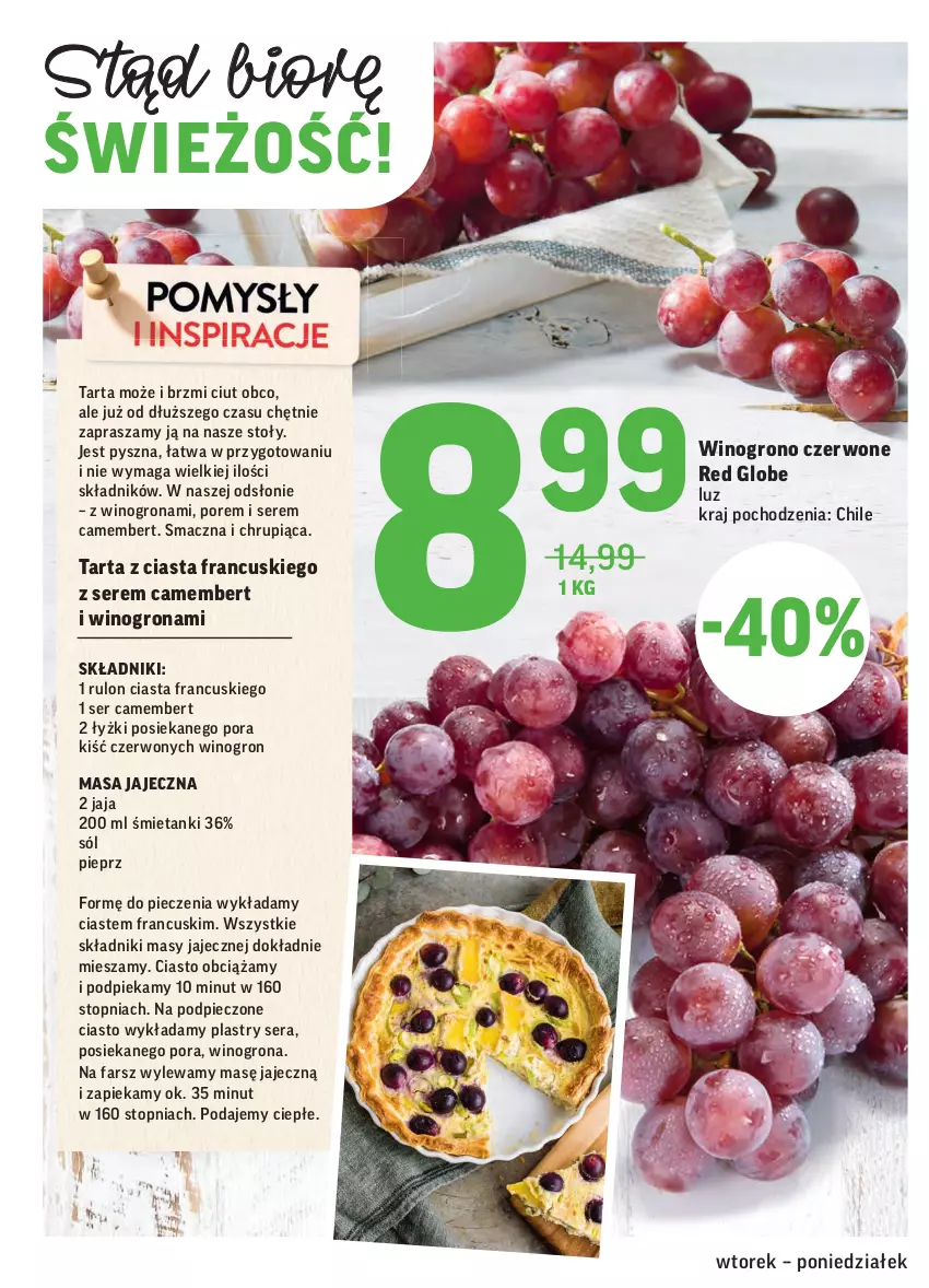 Gazetka promocyjna Intermarche - Świeżo itanio - ważna 20.04 do 26.04.2021 - strona 14 - produkty: Camembert, Fa, Jaja, Piec, Pieprz, Por, Ser, Sól, Tarta, Top, Wino, Winogrona