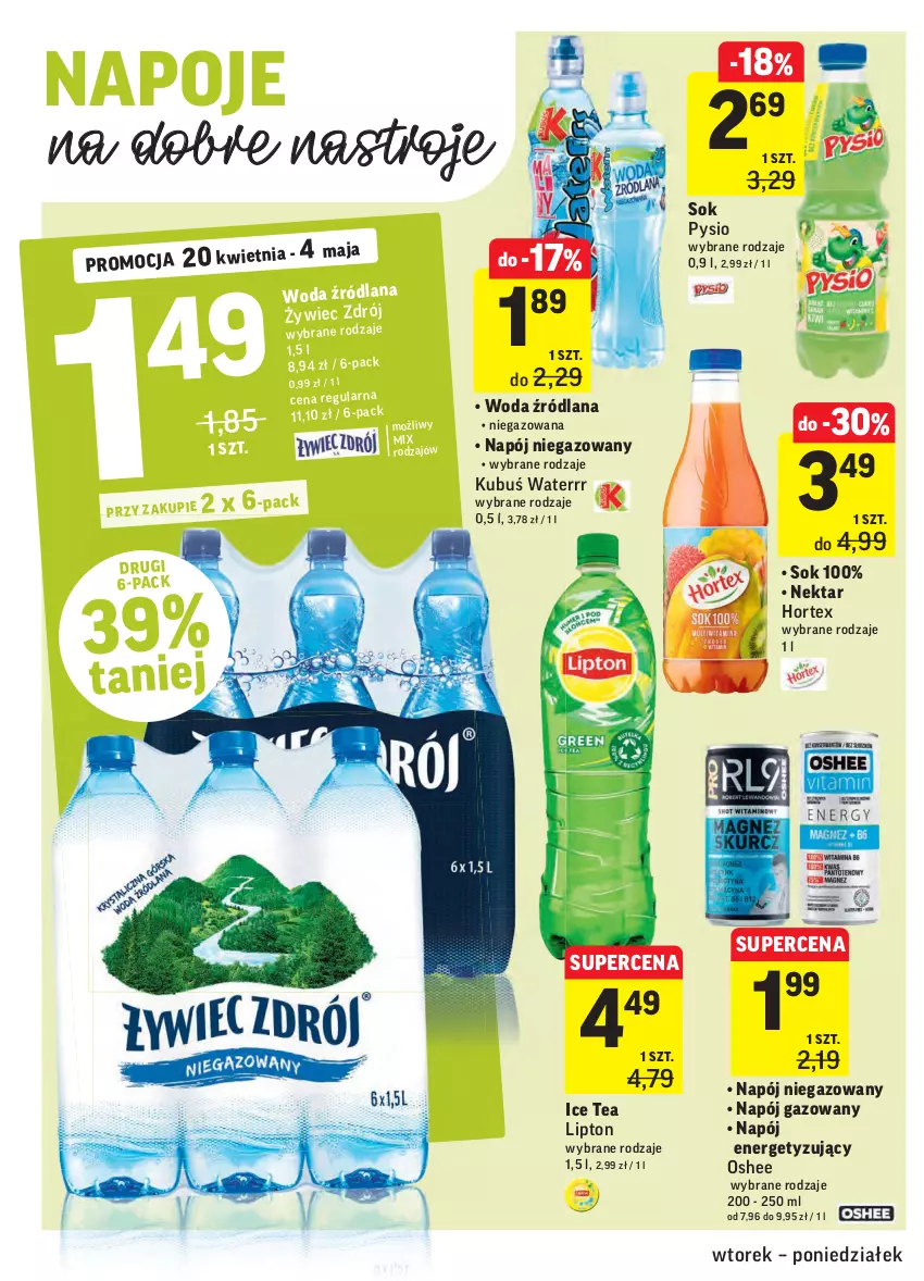 Gazetka promocyjna Intermarche - Świeżo itanio - ważna 20.04 do 26.04.2021 - strona 28 - produkty: Hortex, Ice tea, Kubuś, Kubuś Waterrr, LANA, Lipton, Napój, Napój gazowany, Napój niegazowany, Napoje, Nektar, Oshee, Sok, Woda