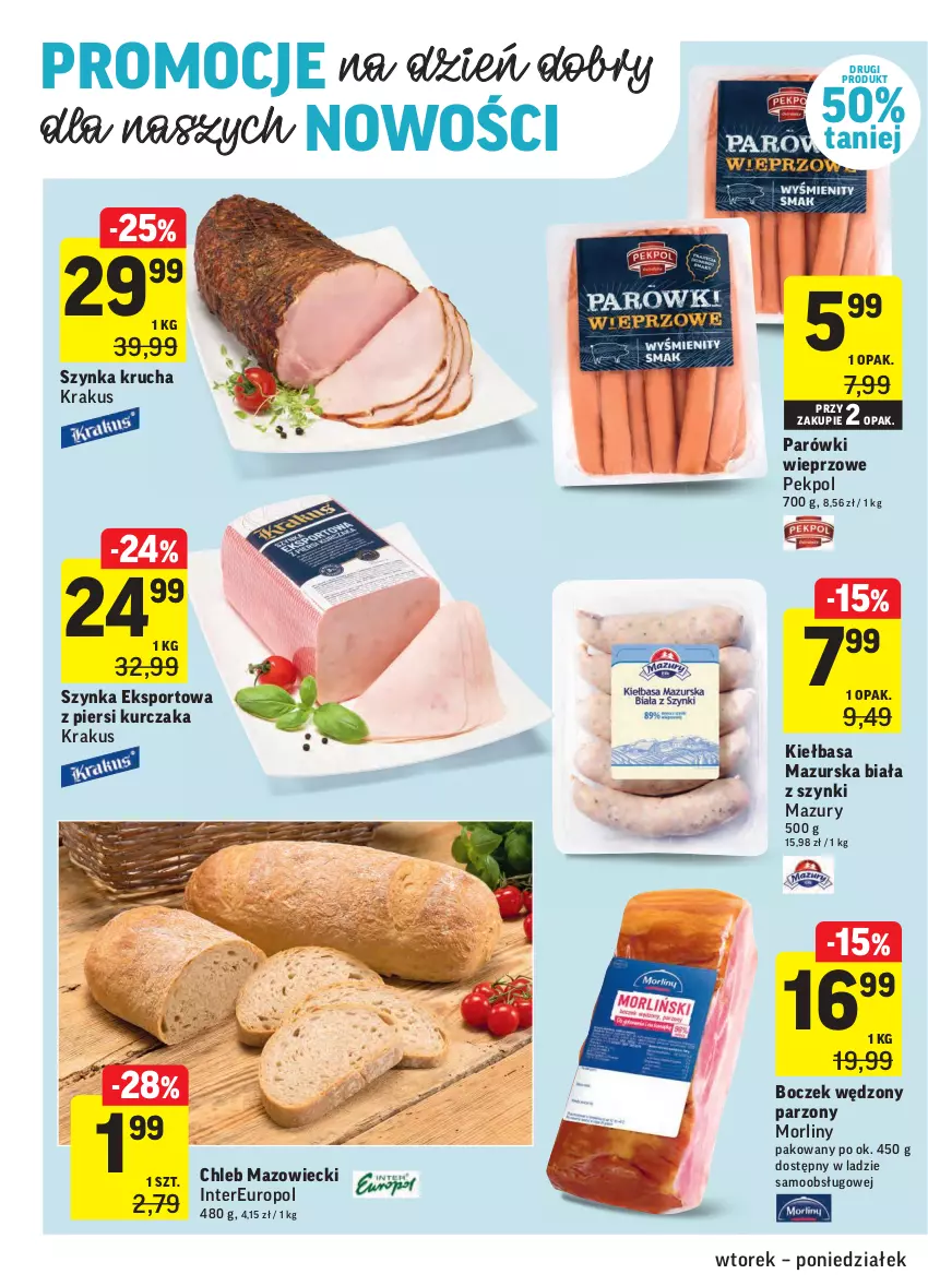 Gazetka promocyjna Intermarche - Świeżo itanio - ważna 20.04 do 26.04.2021 - strona 32 - produkty: Boczek, Chleb, Kiełbasa, Krakus, Kurczak, Morliny, Parówki, Pekpol, Por, Sport, Szynka