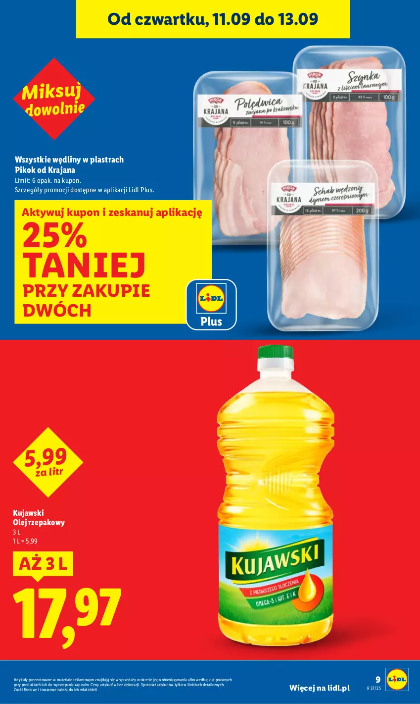 Gazetka promocyjna Lidl - GAZETKA - ważna 11.09 do 13.09.2025 - strona 9 - produkty: Kujawski, Olej, Olej rzepakowy, PIKOK