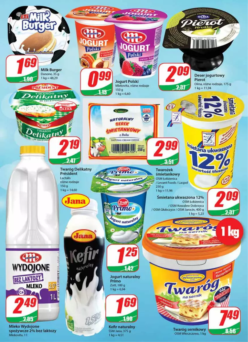 Gazetka promocyjna Dino - Gazetka - ważna 16.02 do 22.02.2022 - strona 14 - produkty: Burger, Danone, Deser, Jogurt, Jogurt naturalny, Mleko, Ser, Serek, Twaróg, Twaróg delikatny, Zott