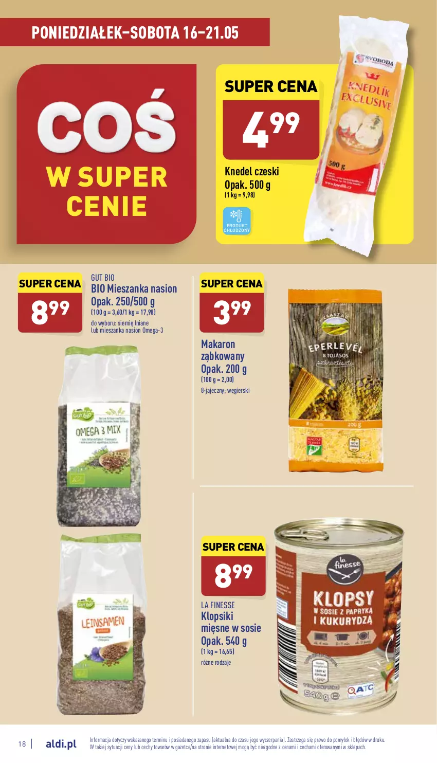 Gazetka promocyjna Aldi - Pełny katalog - ważna 16.05 do 21.05.2022 - strona 18 - produkty: Klopsiki, Makaron, Omega-3, Sos