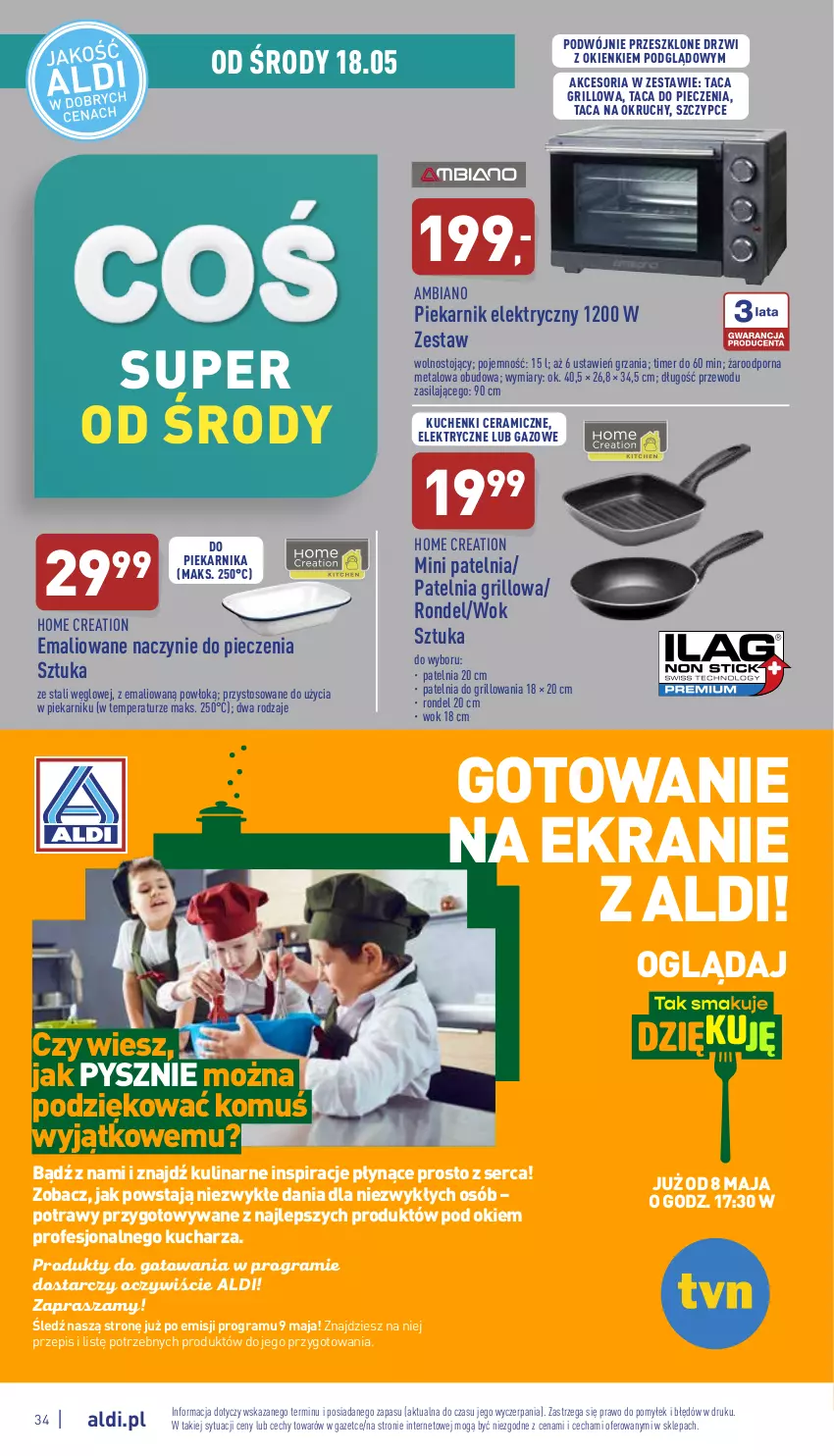 Gazetka promocyjna Aldi - Pełny katalog - ważna 16.05 do 21.05.2022 - strona 34 - produkty: Drzwi, Gra, Grill, Patelnia, Patelnia grillowa, Piec, Piekarnik, Por, Rondel, Ser, Szczypce, Taca