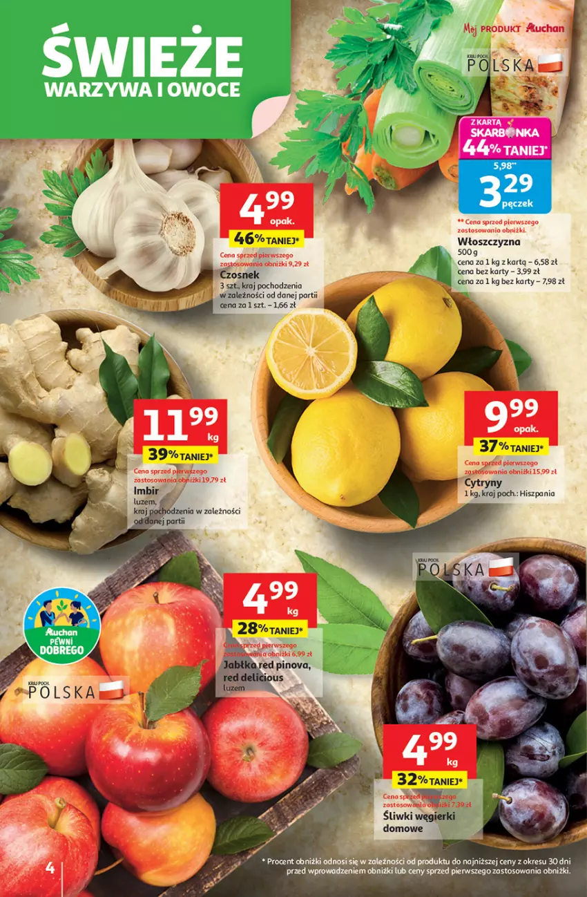 Gazetka promocyjna Auchan - Wielkie przeboje cenowe Supermarket - ważna 23.10 do 29.10.2025 - strona 4 - produkty: Czosnek, Imbir, Owoce, Warzywa, Warzywa i owoce