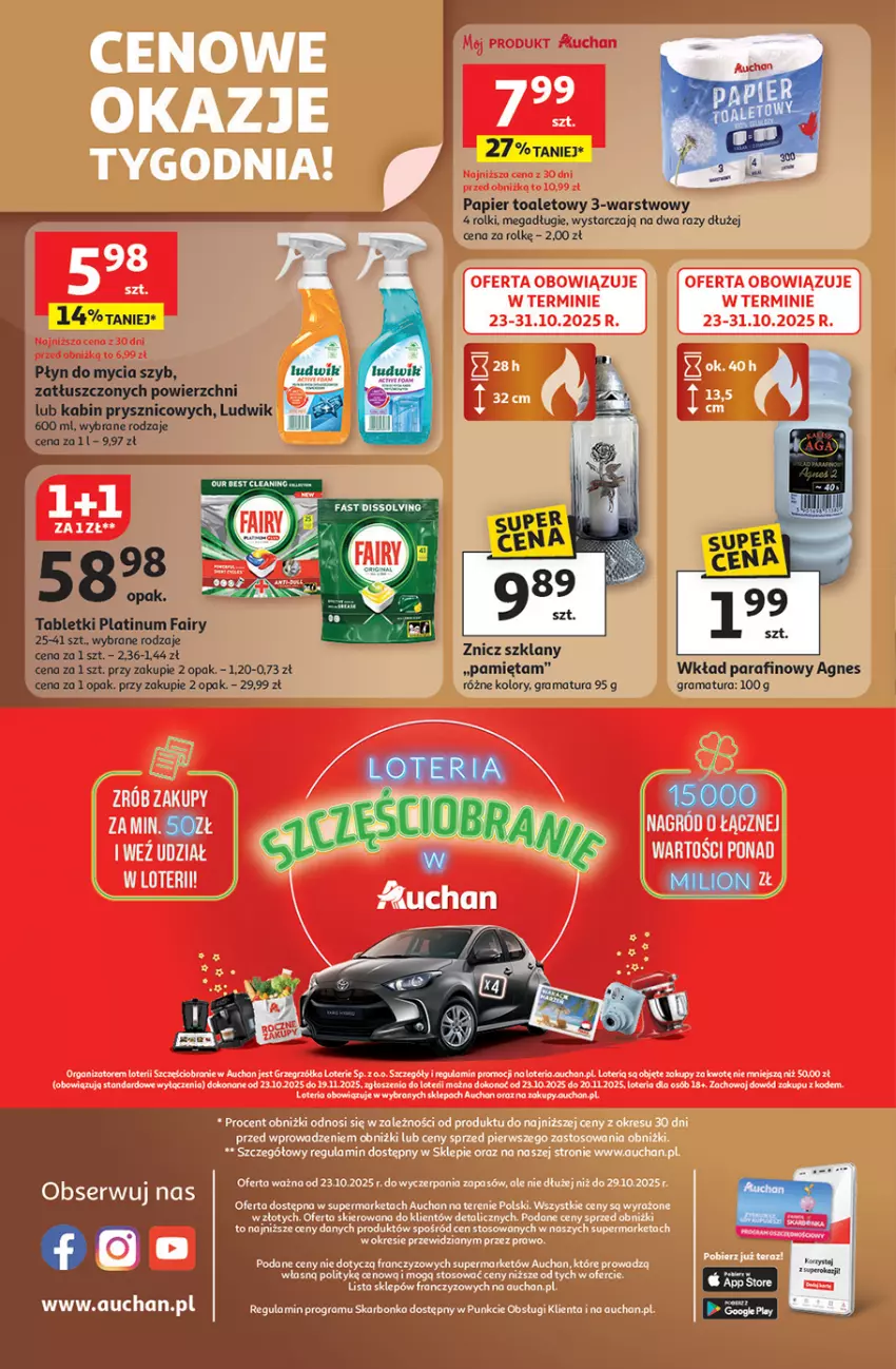 Gazetka promocyjna Auchan - Wielkie przeboje cenowe Supermarket - ważna 23.10 do 29.10.2025 - strona 8 - produkty: Fa, Fairy, Gra, Ludwik, Mięta, Papier, Papier toaletowy, Płyn do mycia, Rama, Rolki, Ser, Tablet, Znicz