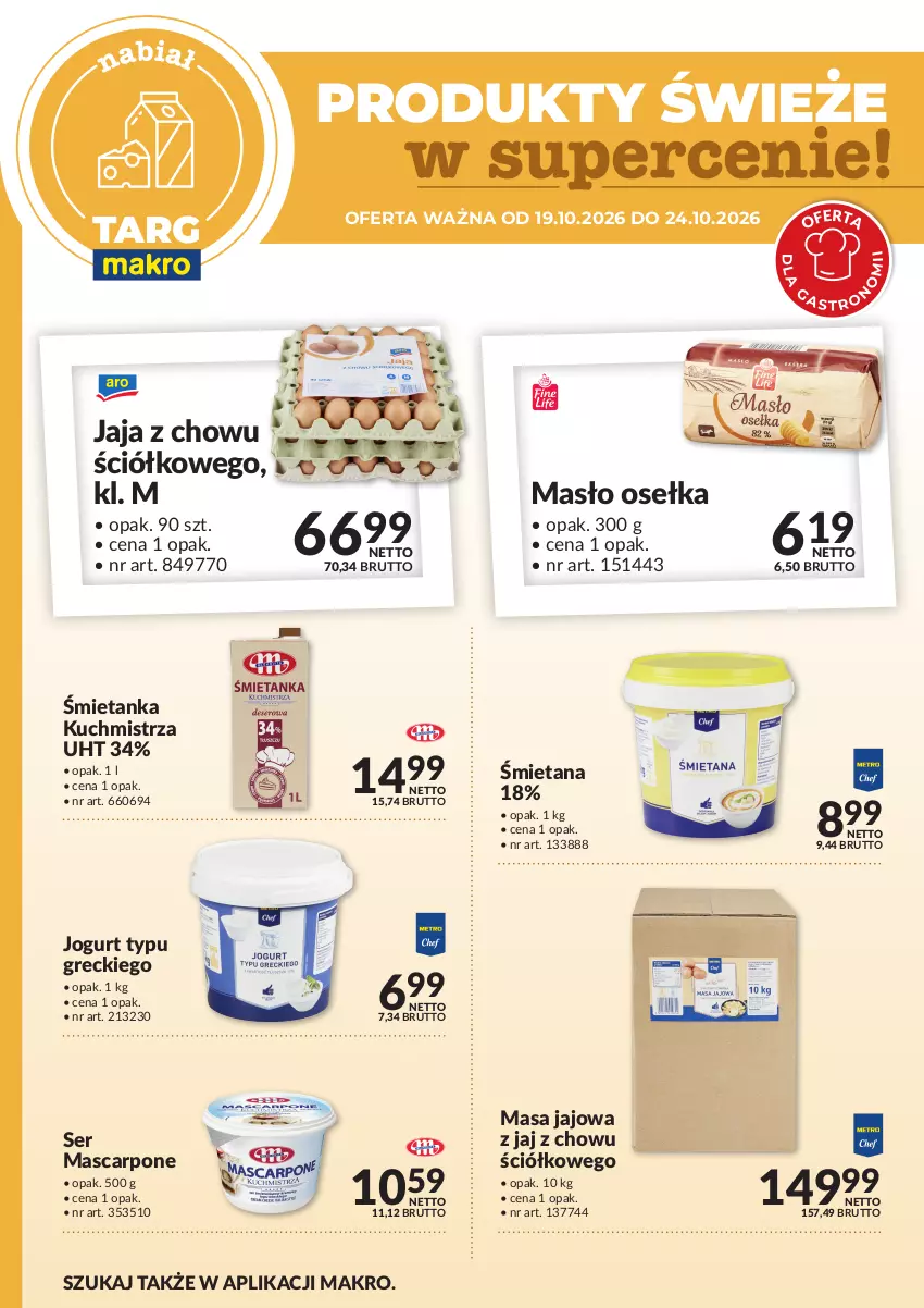 Gazetka promocyjna Makro - Targ MAKRO - oferta świeża w super cenach! - ważna 19.10 do 24.10.2026 - strona 3 - produkty: Jaja, Jogurt, Mascarpone, Masło, Ser