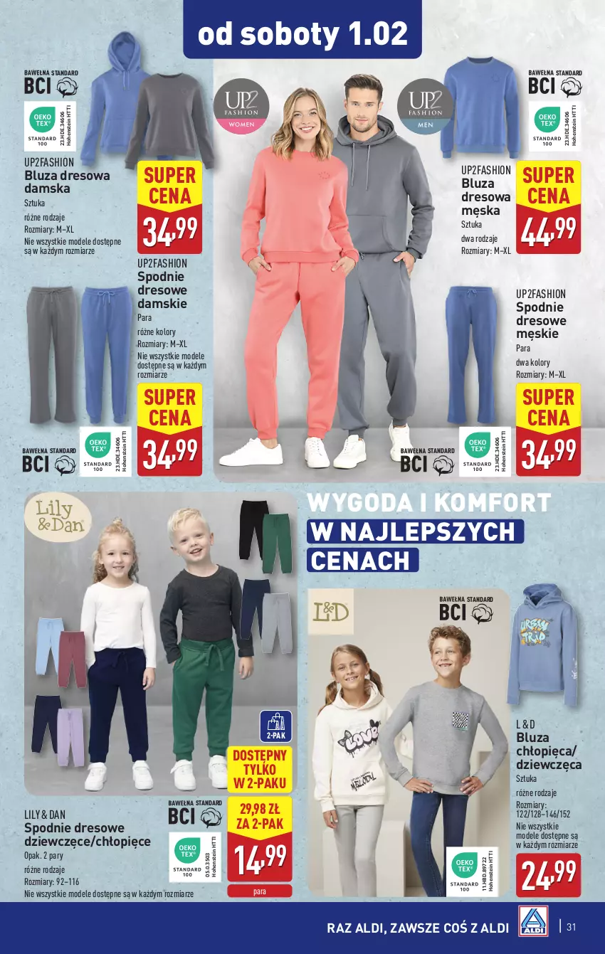 Gazetka promocyjna Aldi - Pełna oferta - ważna 27.01 do 01.02.2025 - strona 31 - produkty: Bluza, Bluza dresowa, Dres, Fa, Spodnie, Spodnie dresowe