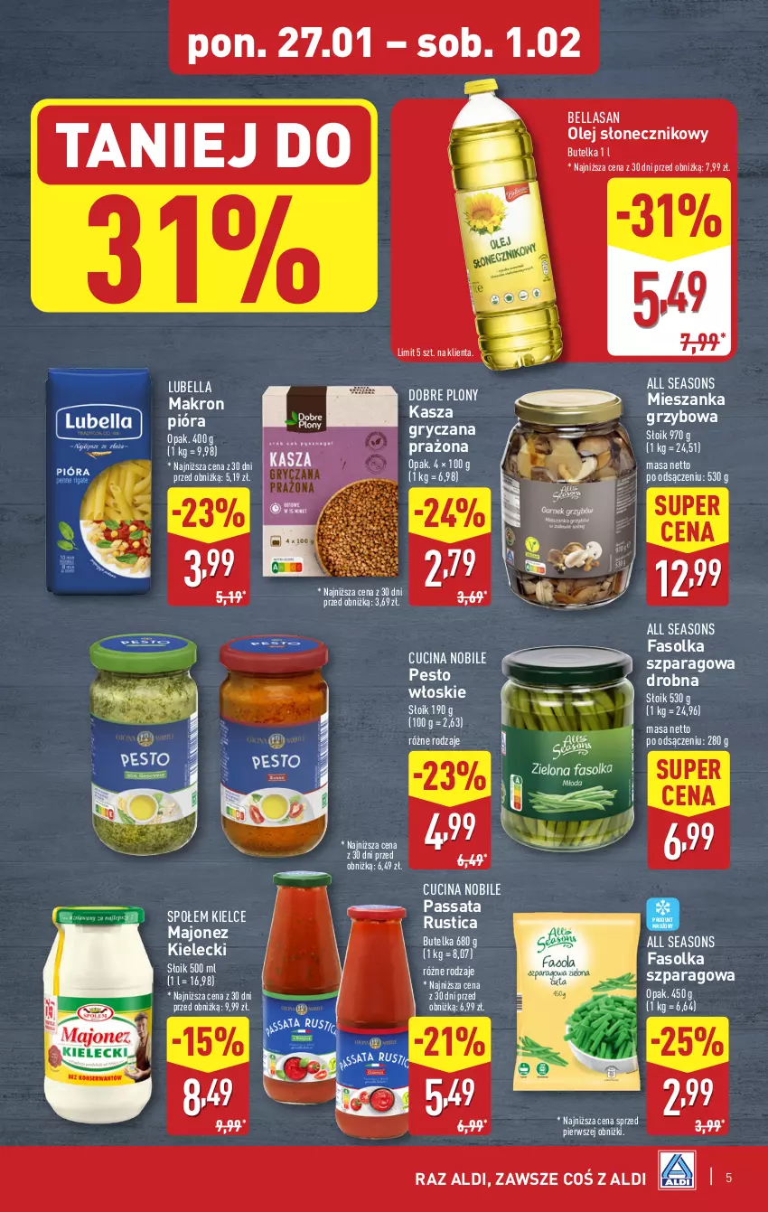 Gazetka promocyjna Aldi - Pełna oferta - ważna 27.01 do 01.02.2025 - strona 5 - produkty: All Seasons, Bell, Bella, Fa, Gry, Kasza, Kasza gryczana, Lubella, Majonez, Olej, Olej słonecznikowy, Pesto, Rust