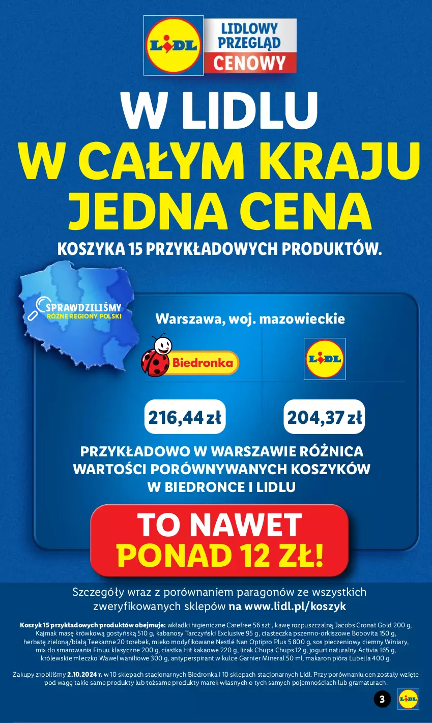 Gazetka promocyjna Lidl - GAZETKA - ważna 04.11 do 09.11.2024 - strona 3 - produkty: Activia, Antyperspirant, Bell, Bella, BoboVita, Carefree, Chupa Chups, Ciastka, Finuu, Garnier, Gra, Jacobs, Jogurt, Jogurt naturalny, Kabanos, Kakao, Kosz, Królewski, Królewskie Mleczko, Lubella, Makaron, Mleczko, Mleko, Mleko modyfikowane, NAN Optipro, Nestlé, Piec, Por, Rama, Sos, Sos pieczeniowy, Tarczyński, Teekanne, Wawel, Winiary, Wkładki