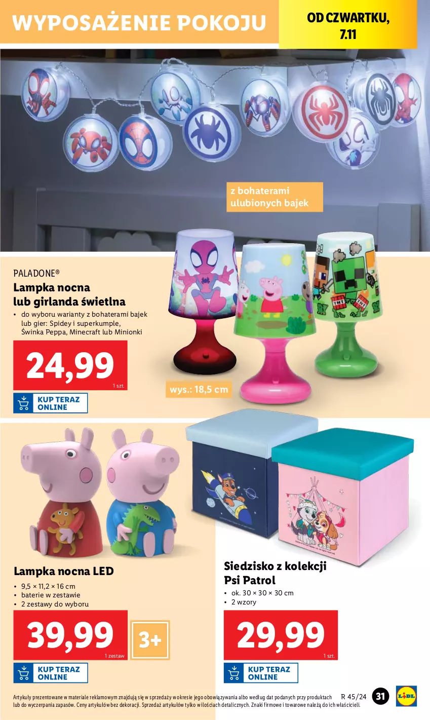 Gazetka promocyjna Lidl - GAZETKA - ważna 04.11 do 09.11.2024 - strona 33 - produkty: Girlanda, Inka, Minecraft, Psi Patrol, Siedzisko, Tera