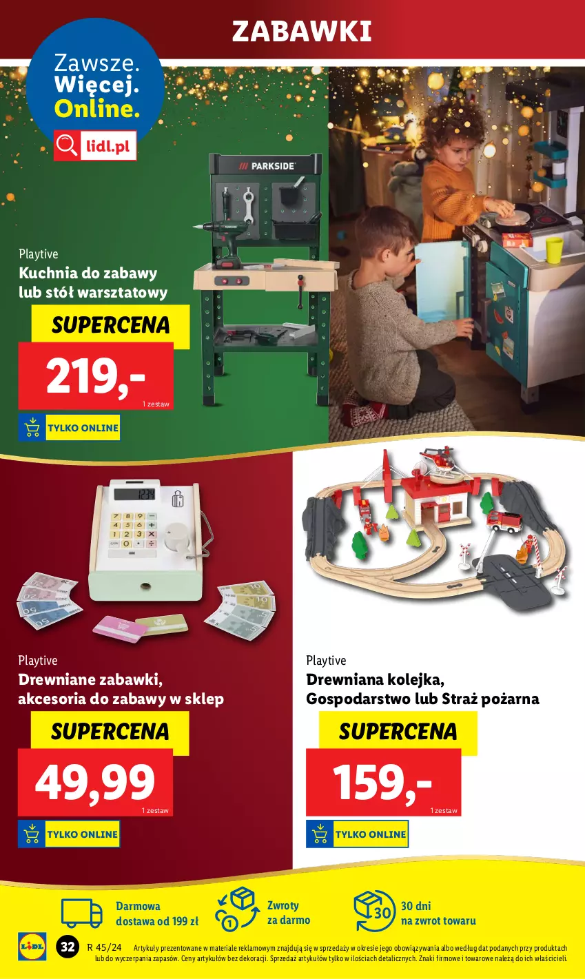 Gazetka promocyjna Lidl - GAZETKA - ważna 04.11 do 09.11.2024 - strona 34 - produkty: Drewniana kolejka, Kolejka, Kuchnia, Olej, Stół, Stół warsztatowy, Straż pożarna