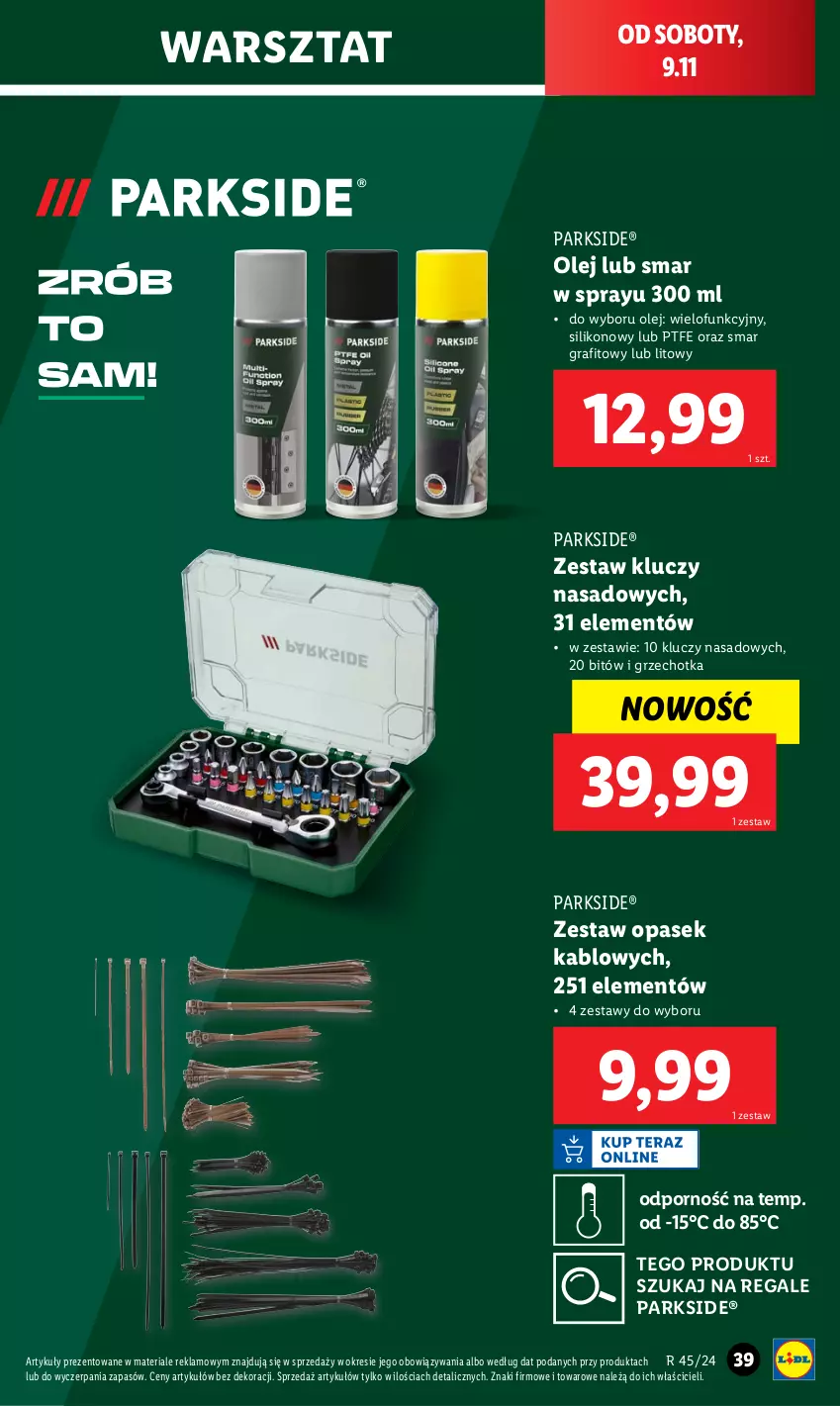 Gazetka promocyjna Lidl - GAZETKA - ważna 04.11 do 09.11.2024 - strona 43 - produkty: Gra, Olej, Parkside, Pasek, Por, Zestaw kluczy, Zestaw kluczy nasadowych