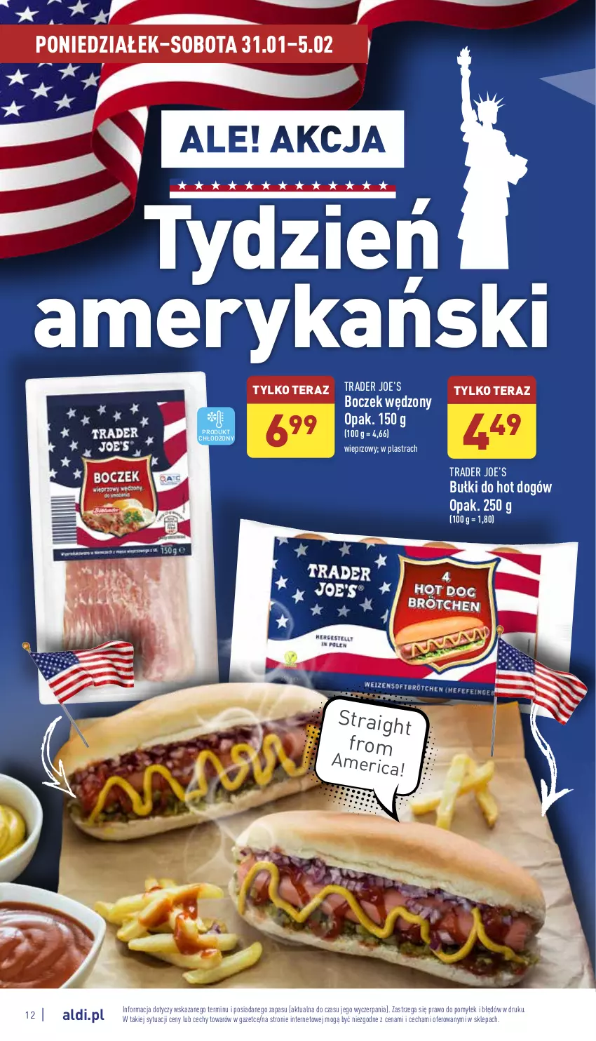 Gazetka promocyjna Aldi - Pełny katalog - ważna 31.01 do 05.02.2022 - strona 12 - produkty: Boczek, Bułki do hot dogów, Hot dog, Tera