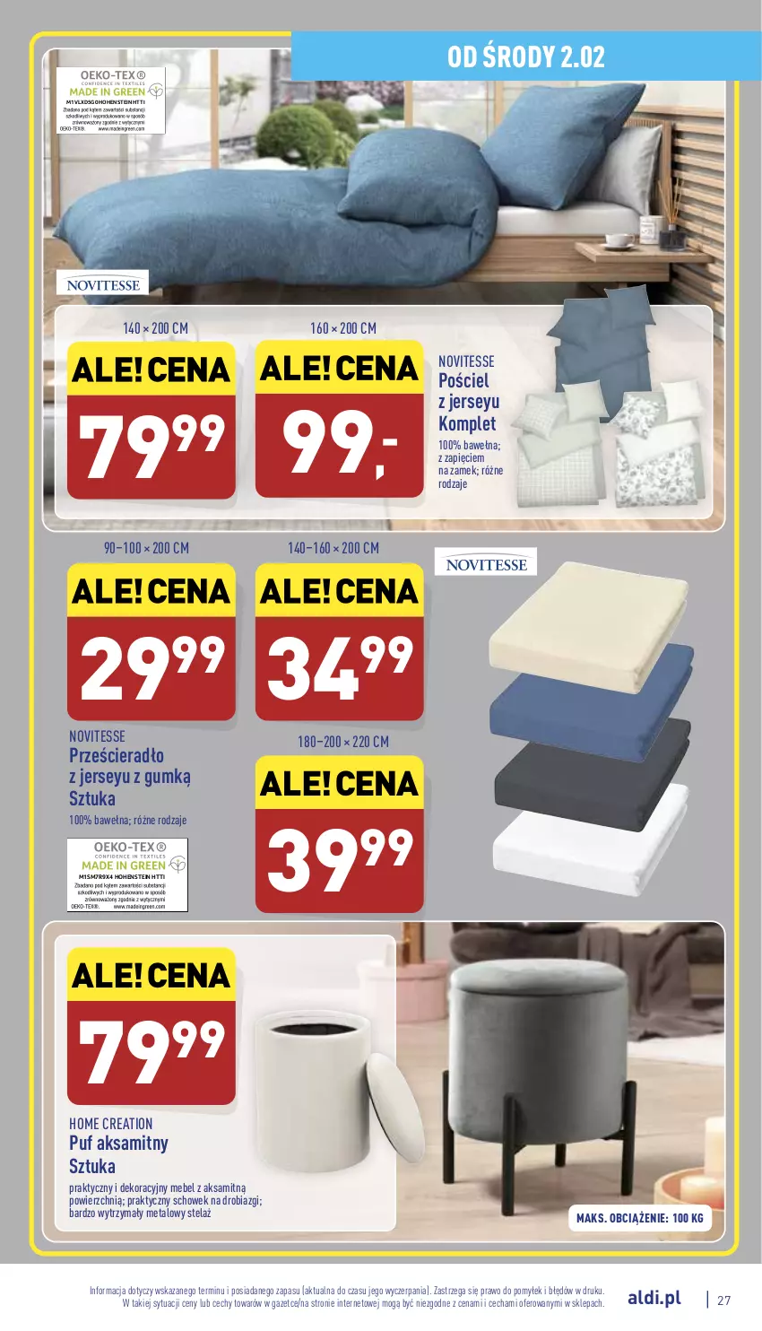 Gazetka promocyjna Aldi - Pełny katalog - ważna 31.01 do 05.02.2022 - strona 27 - produkty: Aksam, Pościel, Prześcieradło, Puf, Wełna