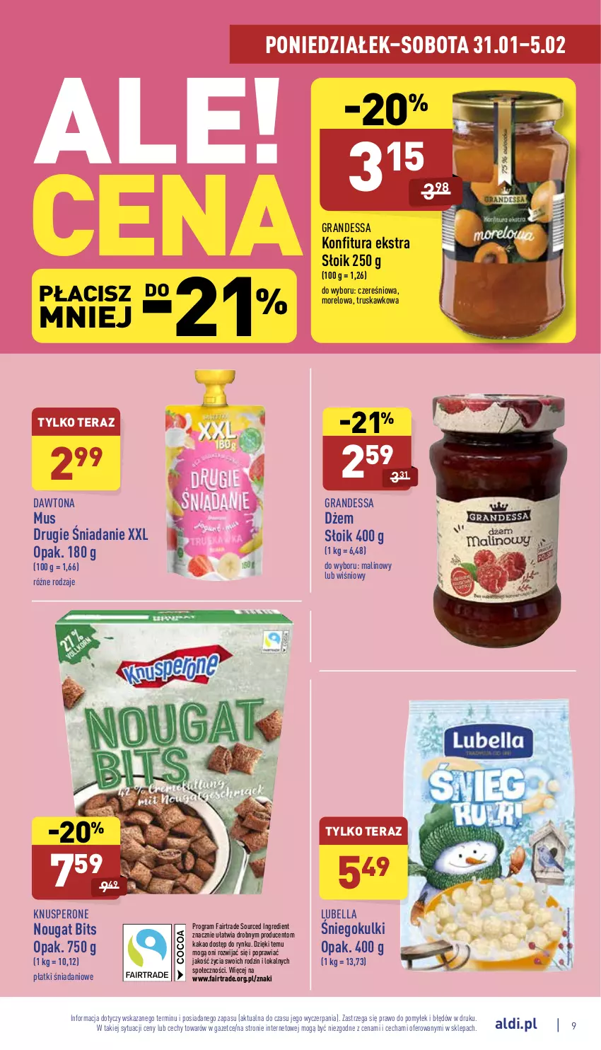 Gazetka promocyjna Aldi - Pełny katalog - ważna 31.01 do 05.02.2022 - strona 9 - produkty: Bell, Bella, Danio, Dawtona, Dżem, Fa, Gra, Kakao, Konfitura, Lubella, Mus, Tera