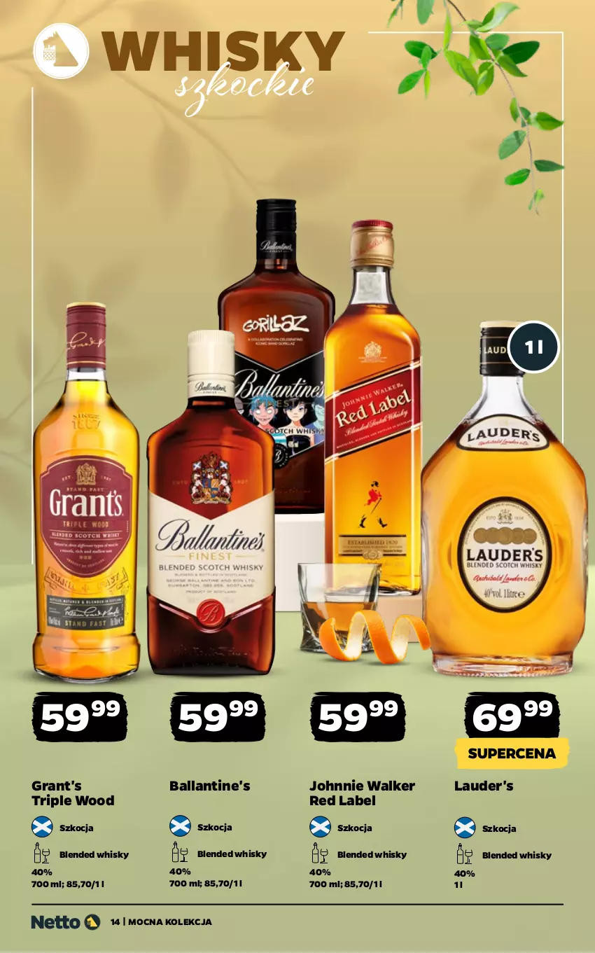 Gazetka promocyjna Netto - Alkohole - Mocne - ważna 25.05 do 06.06.2026 - strona 14 - produkty: Ballantine's, Gra, Grant's, Johnnie Walker, Koc, Lauder's, Whisky