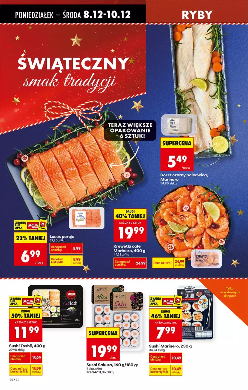 Gazetka promocyjna Biedronka - Od Poniedziałku - ważna 08.12 do 13.12.2025 - strona 43 - produkty: Dorsz, Fa, Koc, Krewetki, Polędwica, Sushi