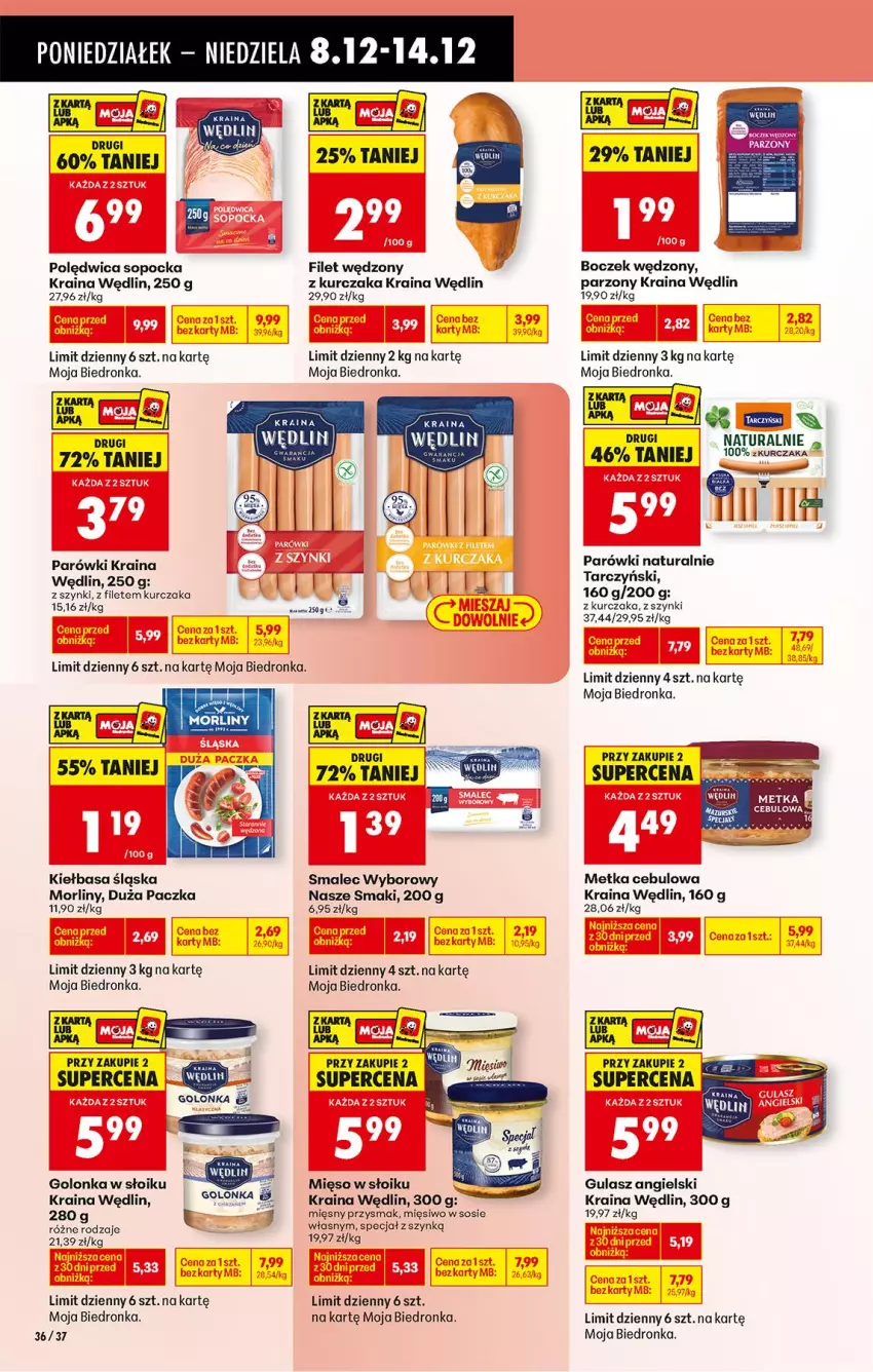 Gazetka promocyjna Biedronka - Od Poniedziałku - ważna 08.12 do 13.12.2025 - strona 55 - produkty: Boczek, Kiełbasa, Kiełbasa śląska, Kurczak, Mięso, Mięso w słoiku, Morliny, Parówki, Polędwica, Smalec, Sos, Tarczyński