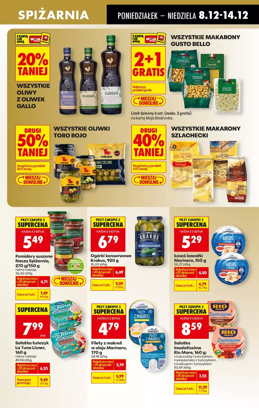 Gazetka promocyjna Biedronka - Od Poniedziałku - ważna 08.12 do 13.12.2025 - strona 58 - produkty: Bell, Gala, Gra, Kawa, Krakus, Kuskus, Lisner, Makaron, Ogórki konserwowe, Olej, Oliwki, Pomidory, Rio Mare, Sałat, Sałatka, Ser, Tuńczyk