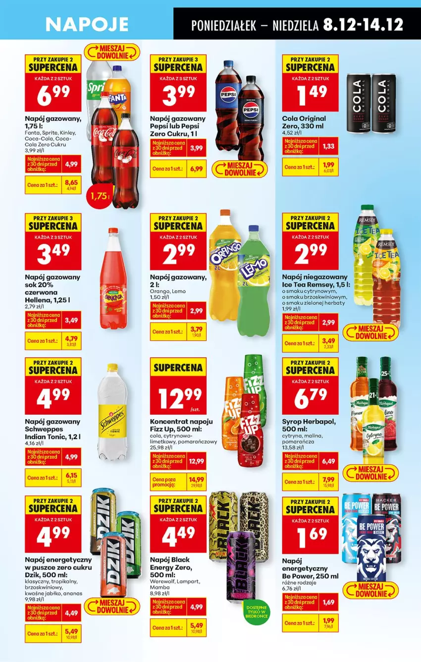Gazetka promocyjna Biedronka - Od Poniedziałku - ważna 08.12 do 13.12.2025 - strona 70 - produkty: Ananas, Fa, Fanta, Gin, Hellena, Herbapol, Lack, Lampa, LG, Mamba, Napój, Napój energetyczny, Napój gazowany, Napój niegazowany, Napoje, Pepsi, Schweppes, Sok, Sprite, Syrop