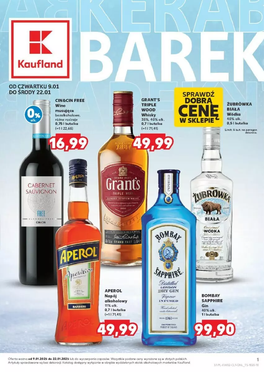 Gazetka promocyjna Kaufland - ważna 09.01 do 22.01.2025 - strona 1 - produkty: Aperol, Cabernet Sauvignon, Gin, Gra, Grant's, Mus, Napój, Whisky, Wino, Wódka