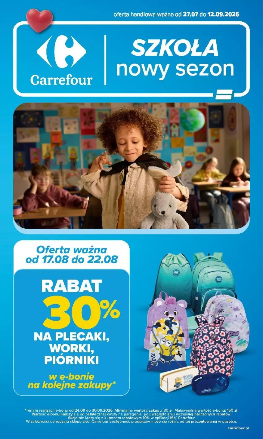 Gazetka promocyjna Carrefour - Gazetka Carrefour Szkolna oferta na plecaki, piórniki i worki - ważna 15.08 do 12.09.2026 - strona 1