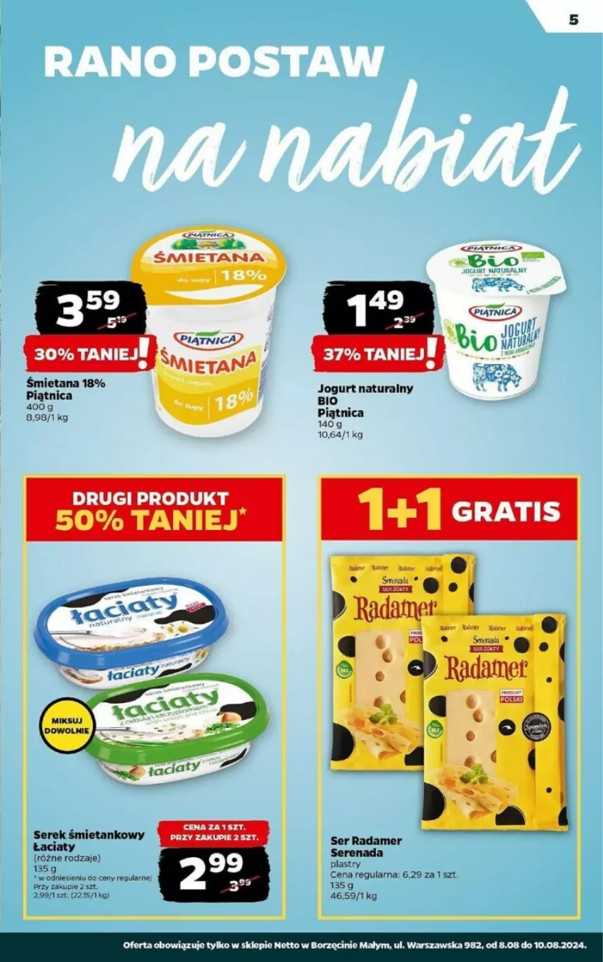 Gazetka promocyjna Netto - ważna 08.08 do 10.08.2024 - strona 8 - produkty: Fa, Jogurt, Jogurt naturalny, Piątnica, Radamer, Ser, Serek