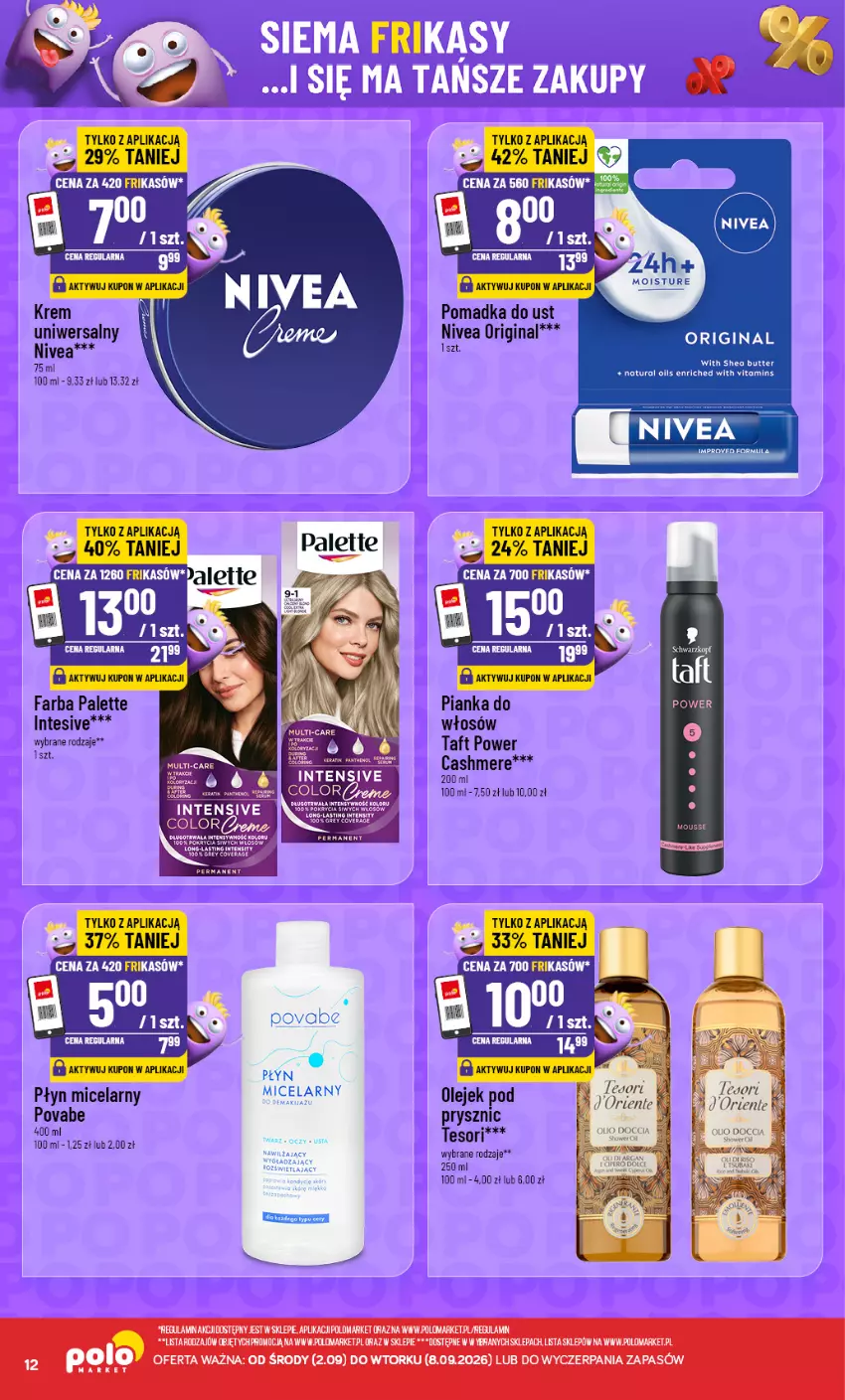 Gazetka promocyjna PoloMarket - Katalog Frikasy - ważna 02.09 do 08.09.2026 - strona 12 - produkty: Fa, Gin, Krem uniwersalny, Nivea, Noż, Olej, Palette, Pianka do włosów, Płyn micelarny, Taft