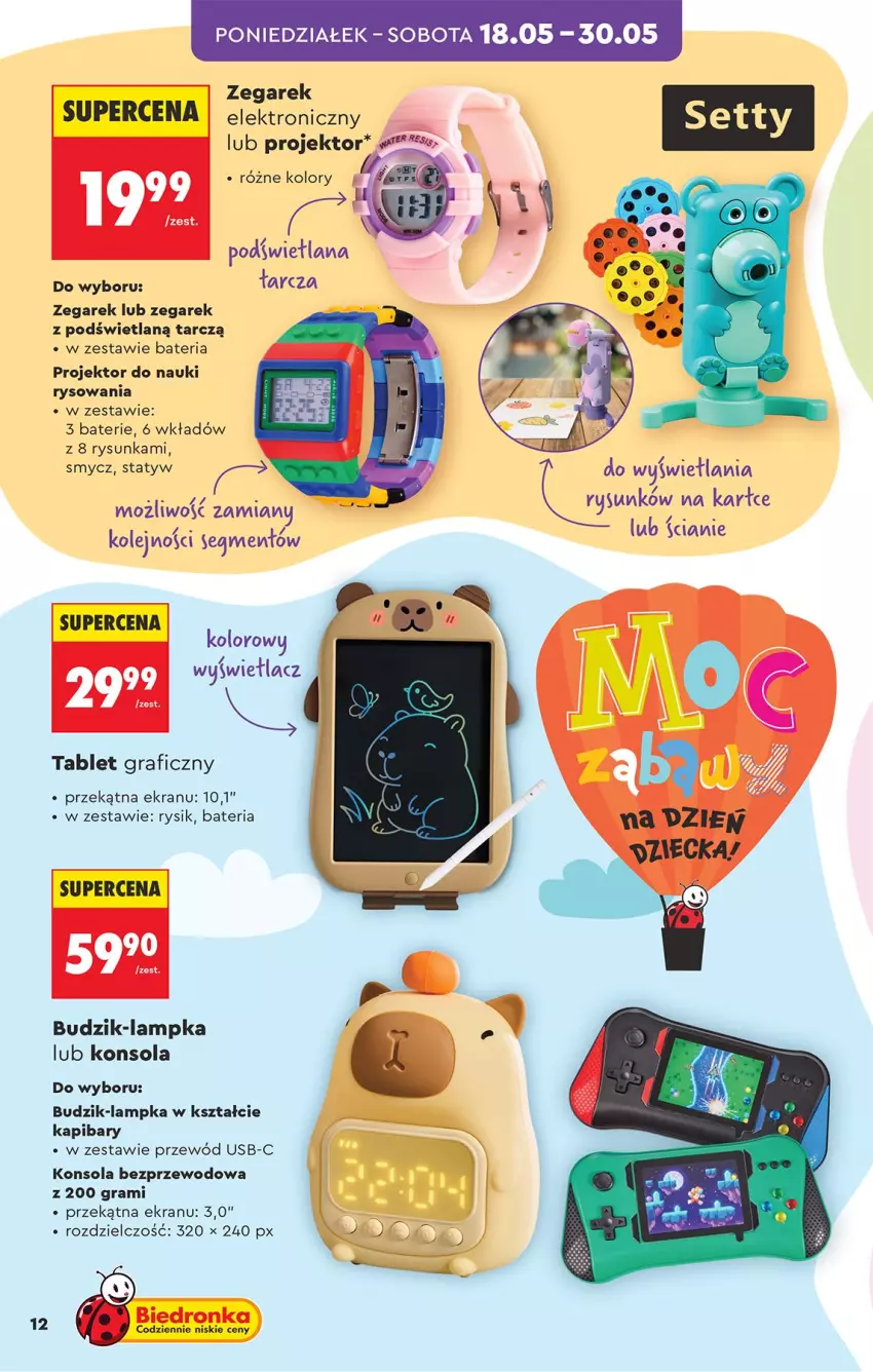 Gazetka promocyjna Biedronka - Okazje Tygodnia - ważna 16.05 do 30.05.2026 - strona 12 - produkty: Bateria, Budzik, Gra, Konsola, LANA, Olej, Przewód, Smycz, Tablet, Zegar, Zegarek