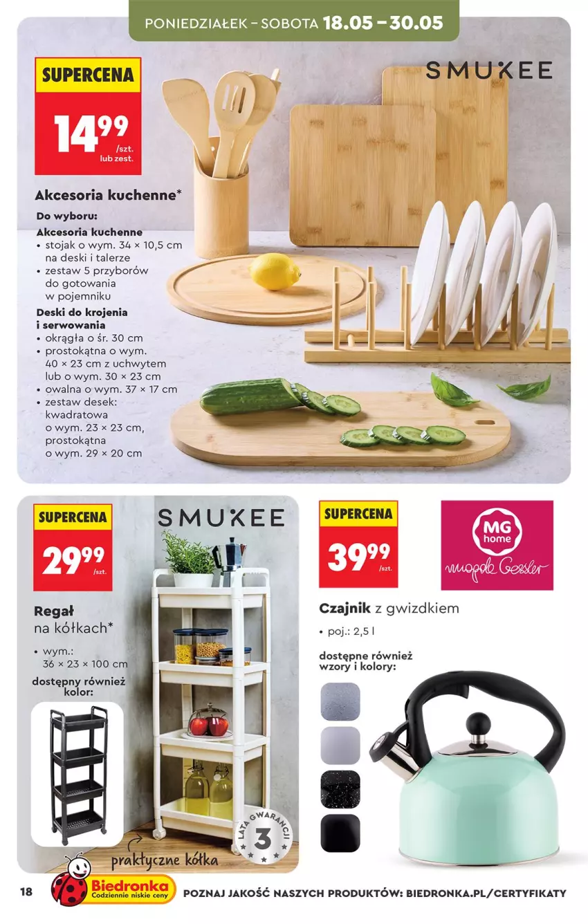 Gazetka promocyjna Biedronka - Okazje Tygodnia - ważna 16.05 do 30.05.2026 - strona 18 - produkty: Czajnik, Pojemnik, Regał, Ser, Stojak, Talerz